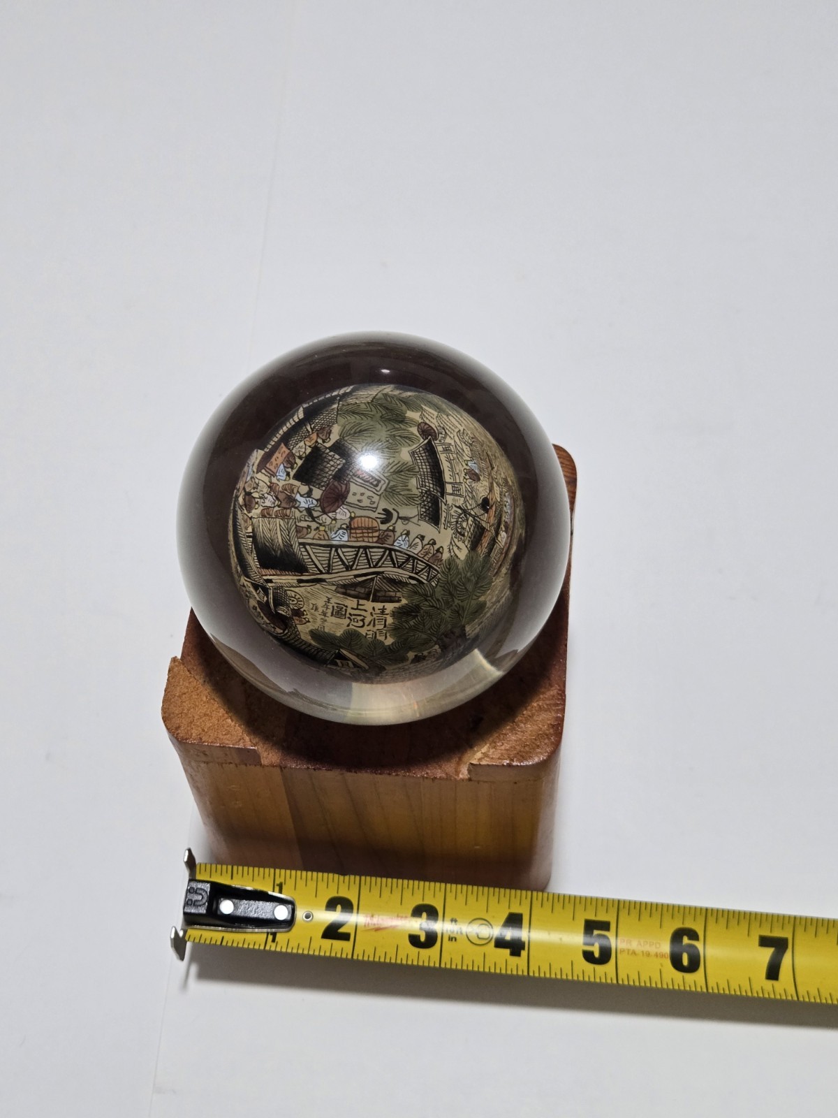 Vtg Chinese Reverse Paint Globe Orb Sphere With Wooded Base 4″ Round Rare!