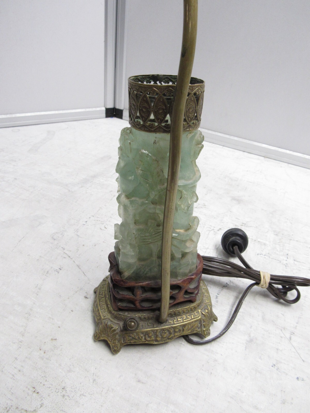 Antique Green Jade Art Deco Carved Jade Lamp