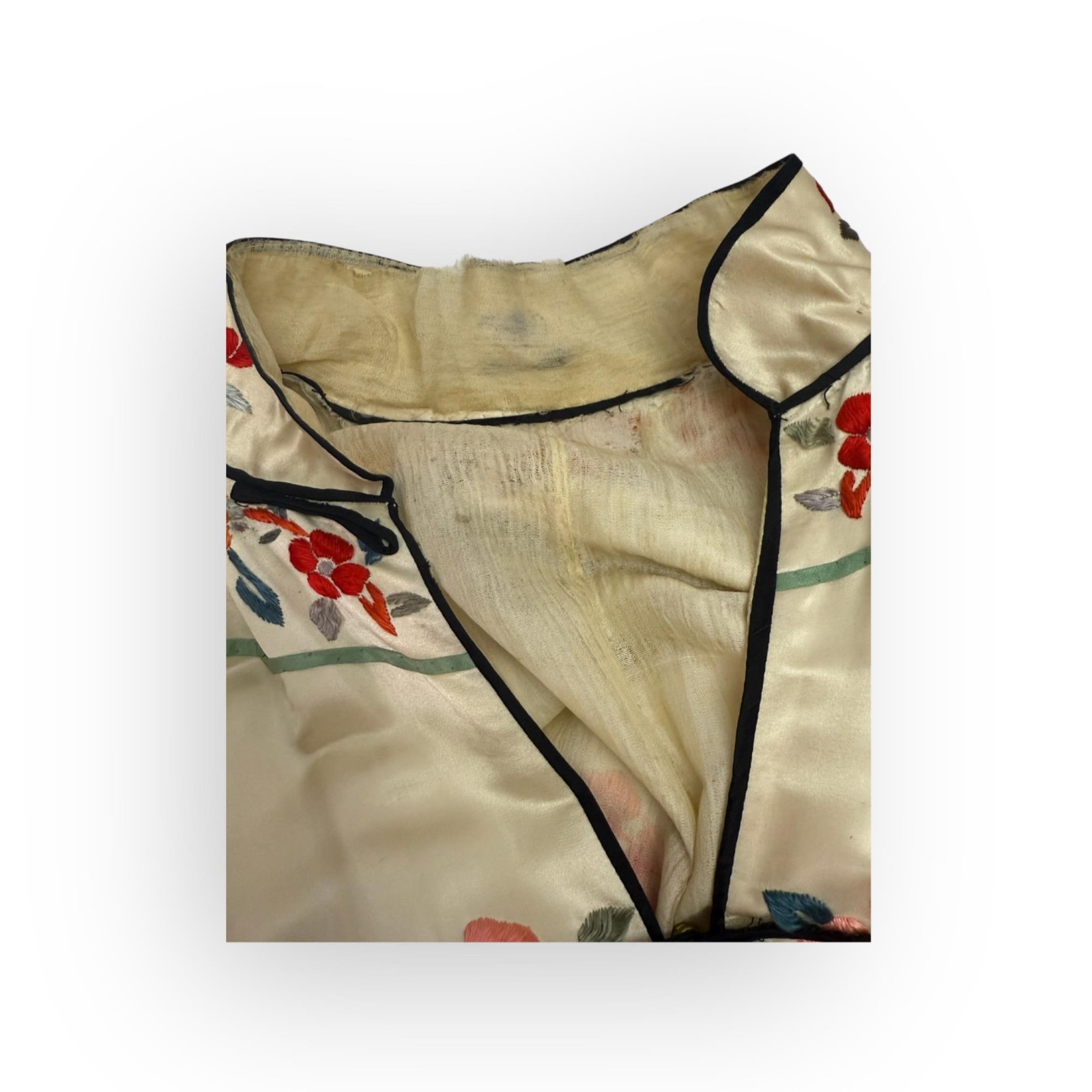Antique 1920’s Chinese Silk Embroidered Ornate Brass Buttons Butterfly Robe Coat
