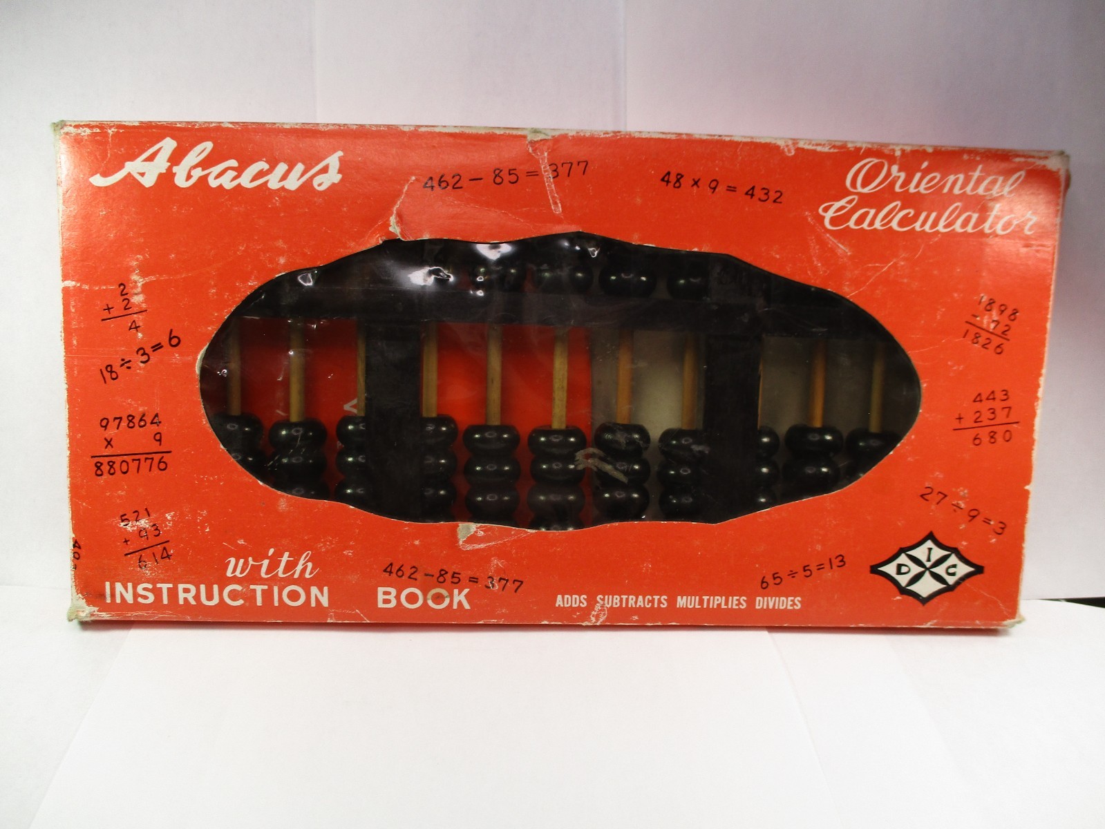 Vintage 1980’s Lotus Flower Chinese Dark Wood Abacus 91 Beads in box with manual