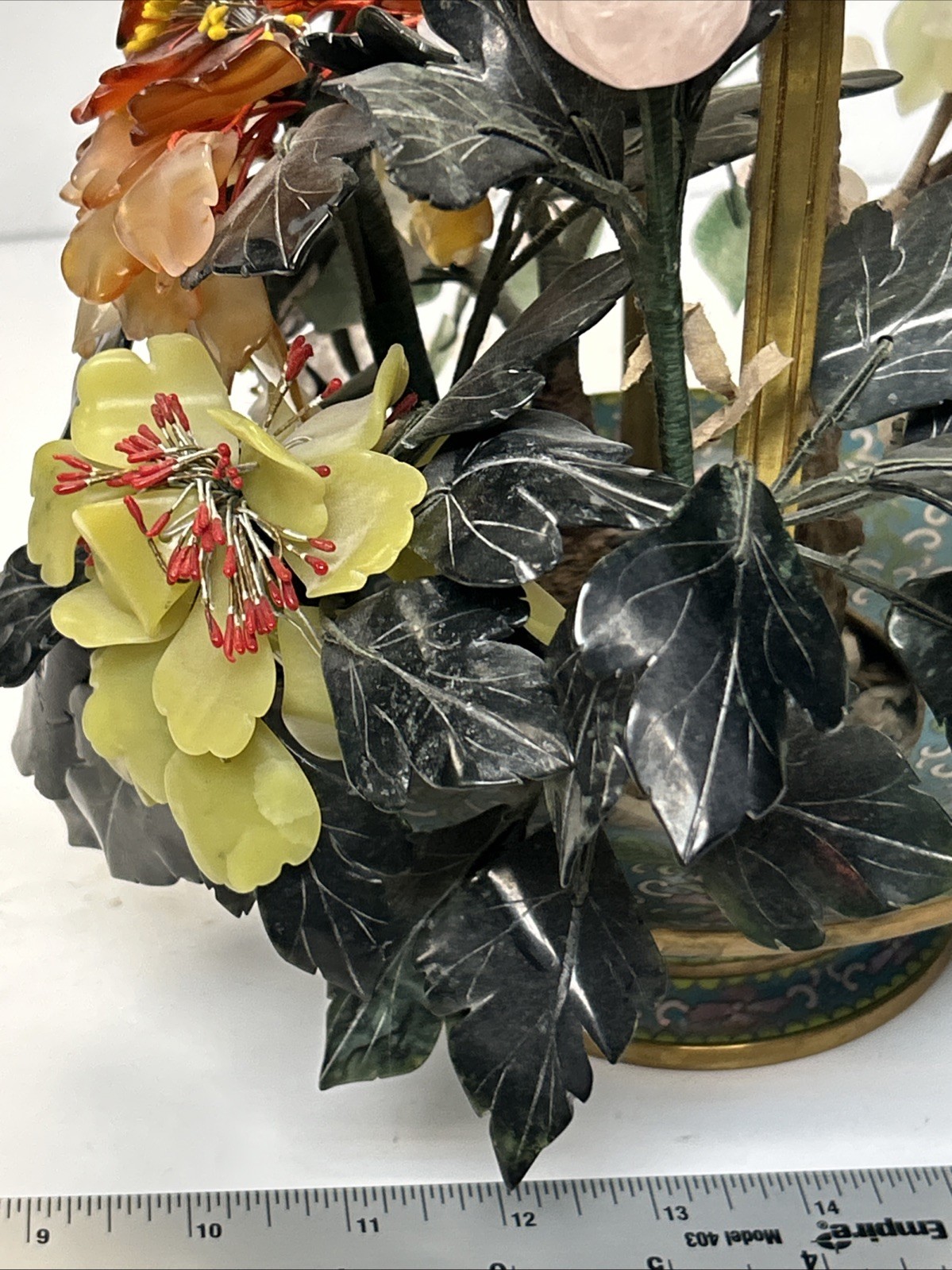 MID CENTURY CARVED JADE AGATE BONSAI FLOWER TREE Very Beautiful
