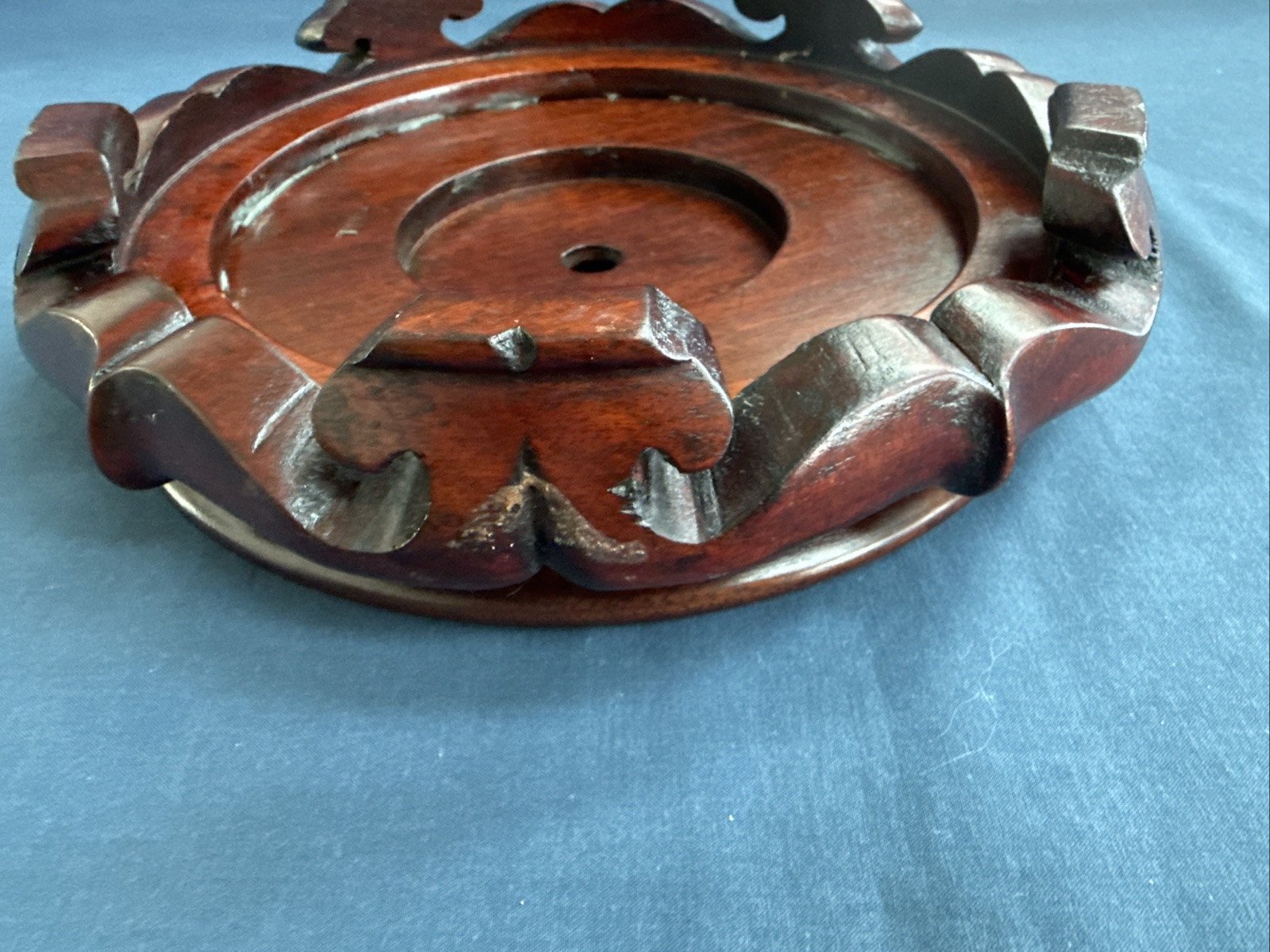Vintage Chinese Carved Wood Display Stand Vase Bowl Lamp Inset 7 3/4″ by 7 5/8″