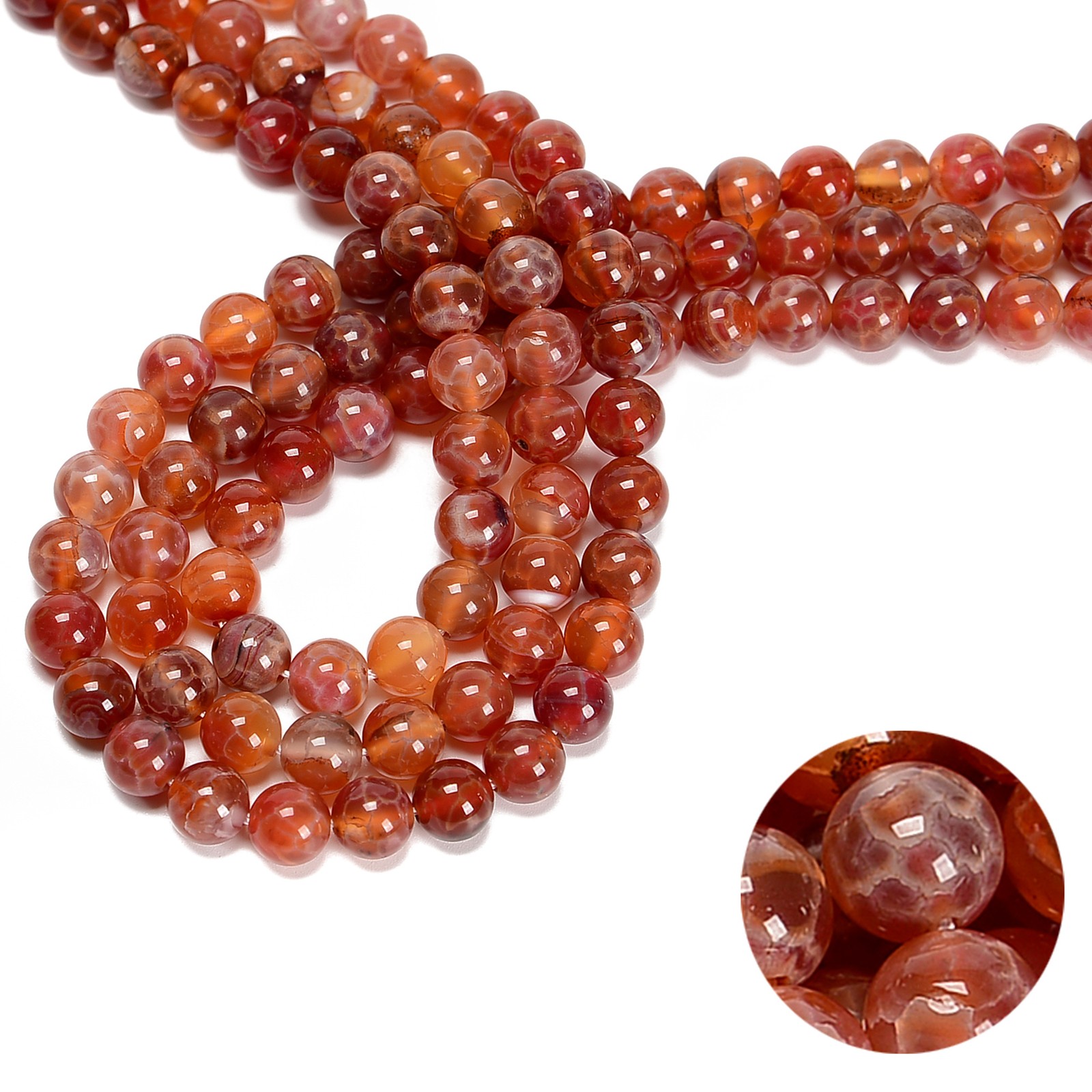 Burnt Orange Fire Agate Smooth Round Beads 6mm 8mm 10mm 12mm 15.5″ Strand