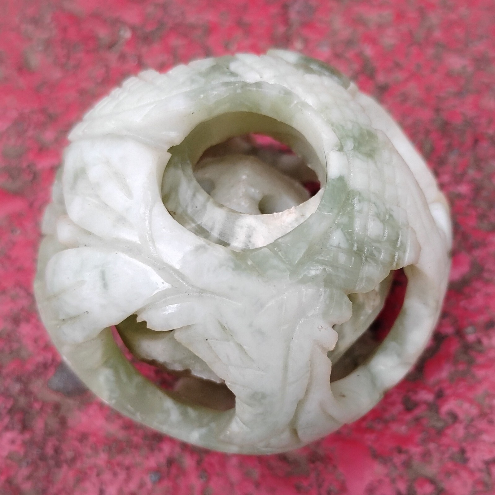 Vintage Chinese Carved Jade Stone Puzzle Ball Sphere 4-Layers Deep 2”