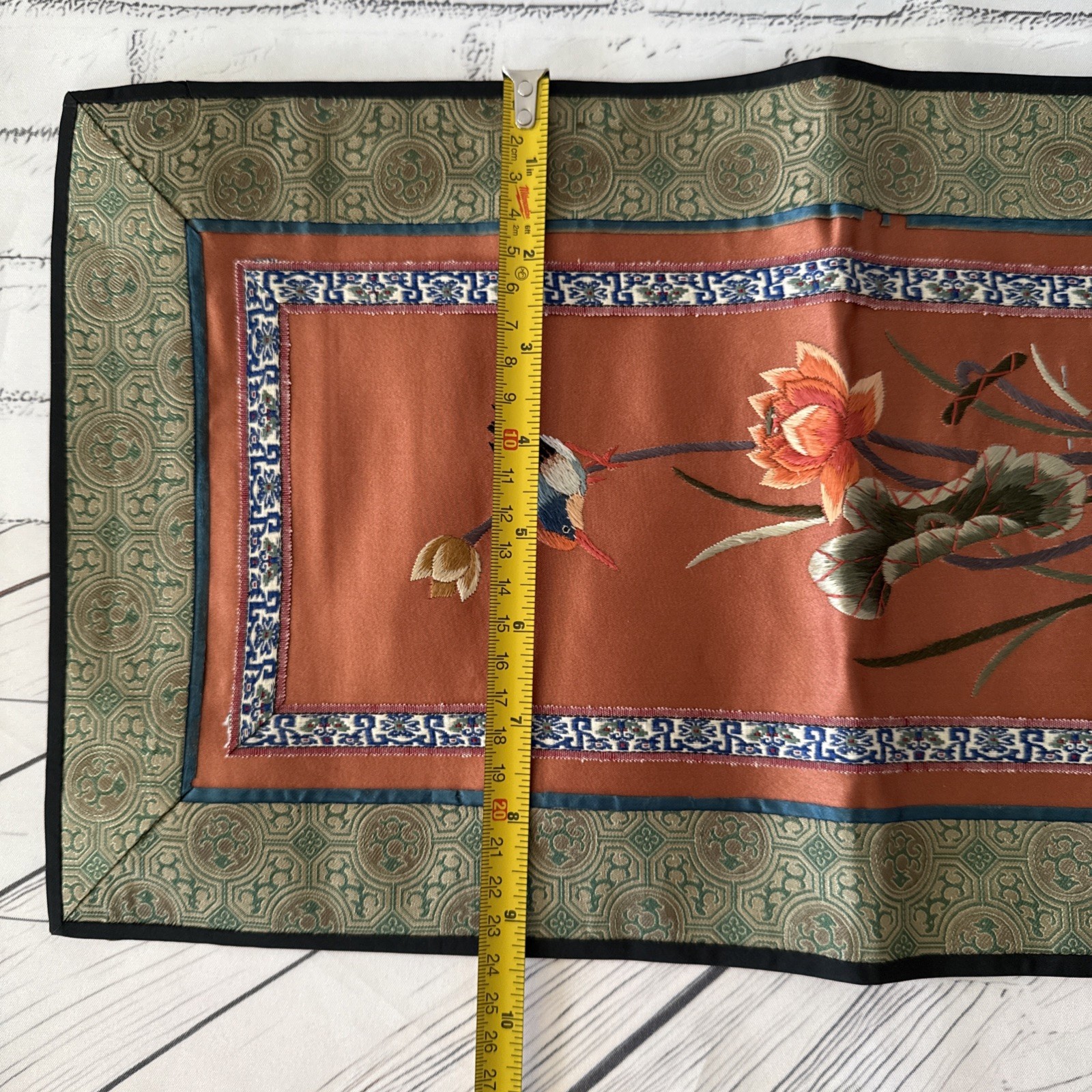 VTG Chinese Embroidered Silk Tapestry Panels Set 3 Birds & Flowers 17”x9.5”& 11″