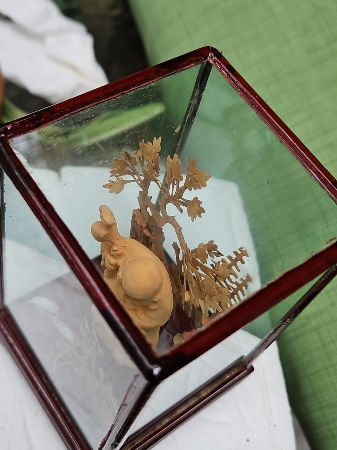 Chinese Cork Diorama Asian Crane Trees Vintage Art Carved Shou Xing Longevity 5″