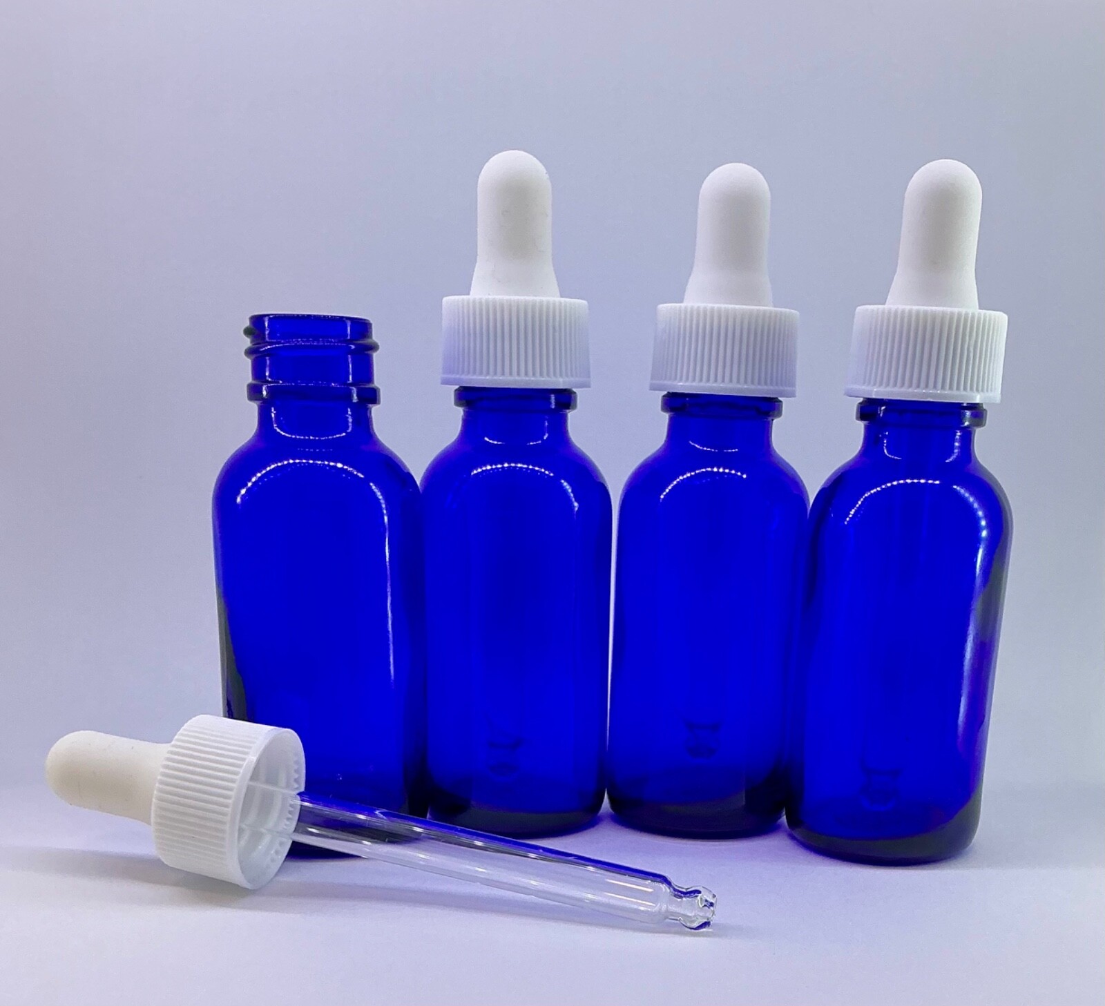 1 oz Blue Glass Dropper Bottle 30ml White Cap,DIY Serum, Tincture, Oil
