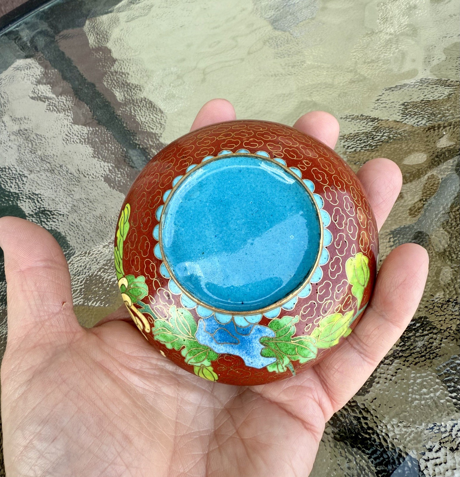 Vintage Chinese Asian Floral Cloisonné Enamel Brass Ashtray Beautiful Colors