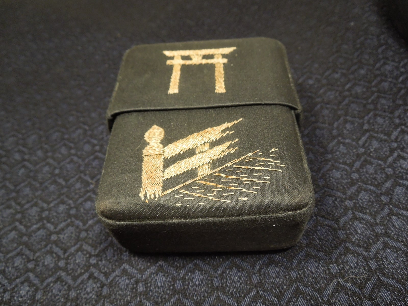 Vintage Asia Chinese Japan Black Silk & Gold Hand Stitched Cigarette Case