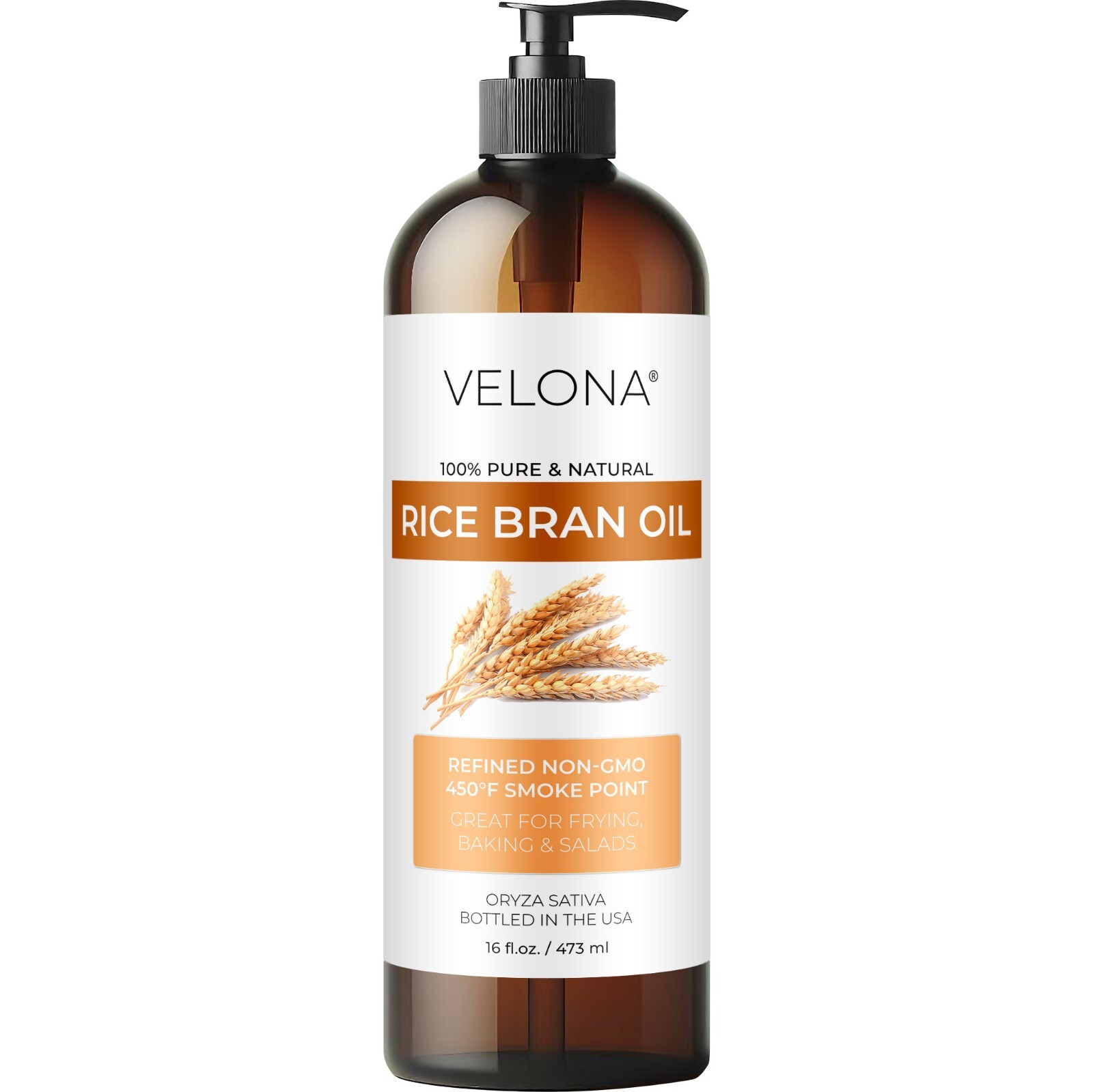 Rice Bran Oil by Velona – 16 Fl Oz Refined, Cold Pressed, Cooking Hair Body