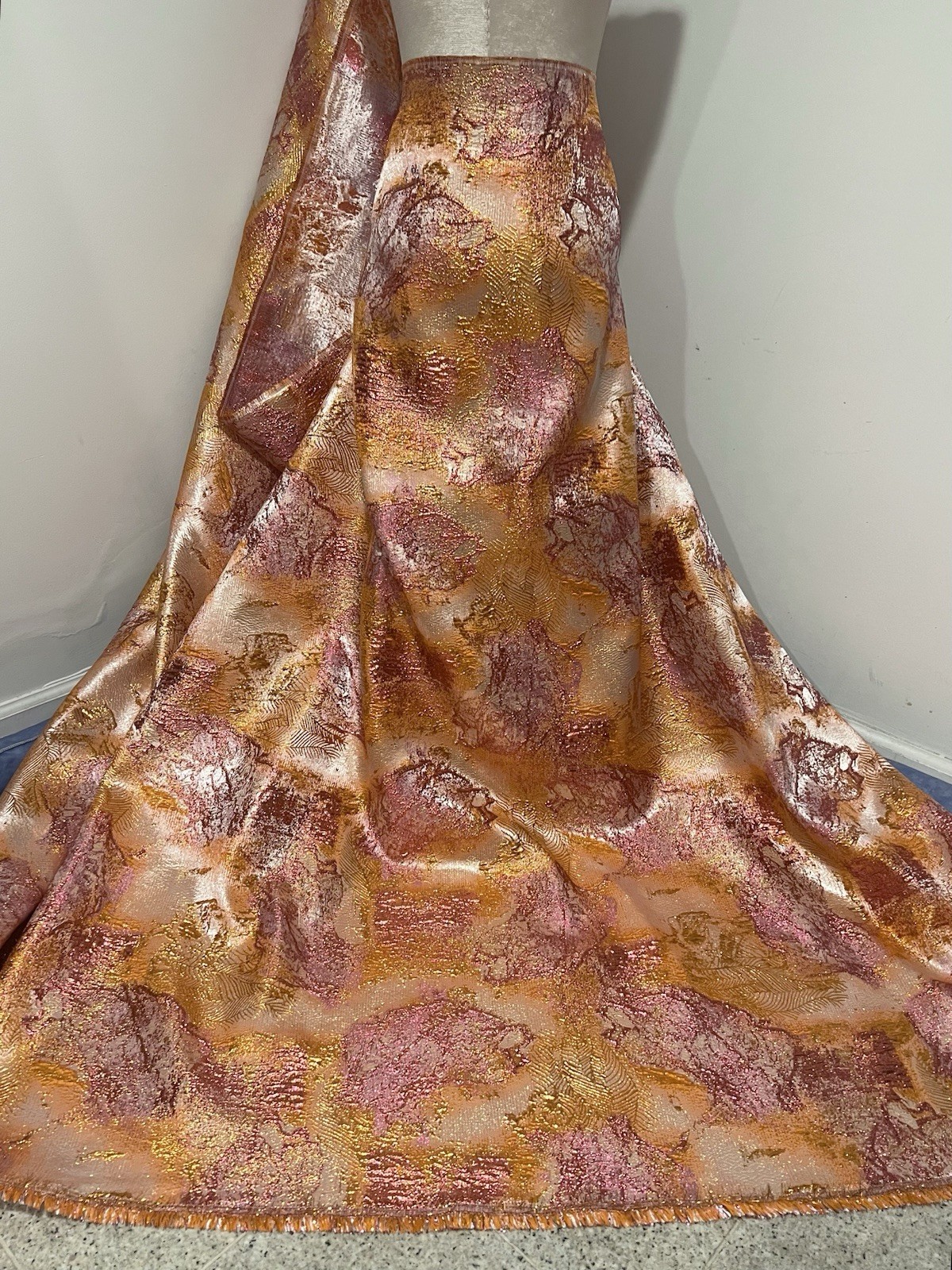Orange Purple Jacquard Metallic Brocade Fabric 58” Width Sold By The Yard