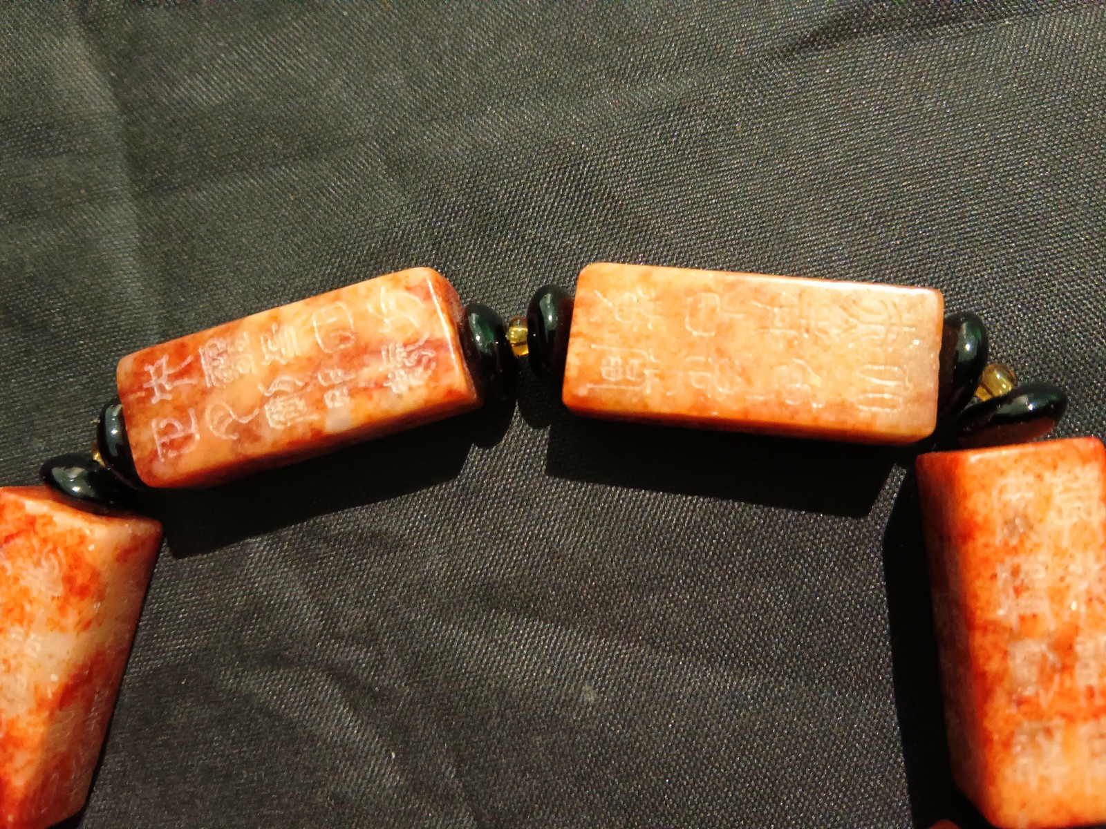 Chinese HeTian Old Jade Hand Carved *Buddhist Scriptures* Beads Bracelet