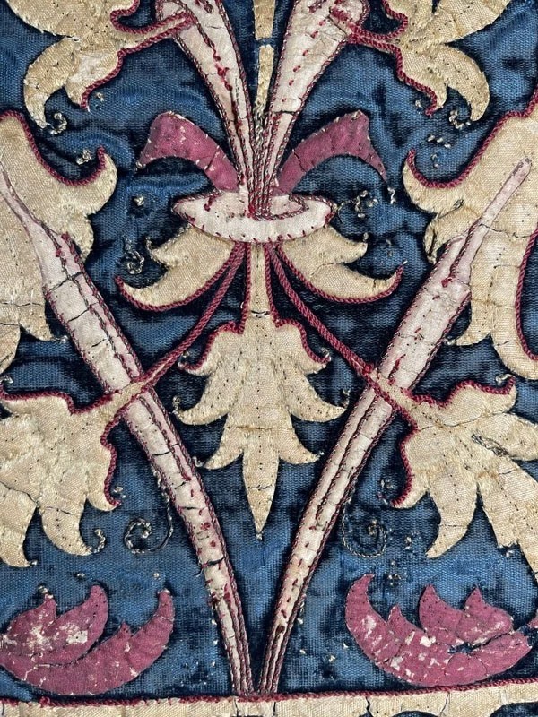 RARE VERY OLD EUROPIAN SILK EMBROIDERED AND APPLIQUED WITH ARABESQUES