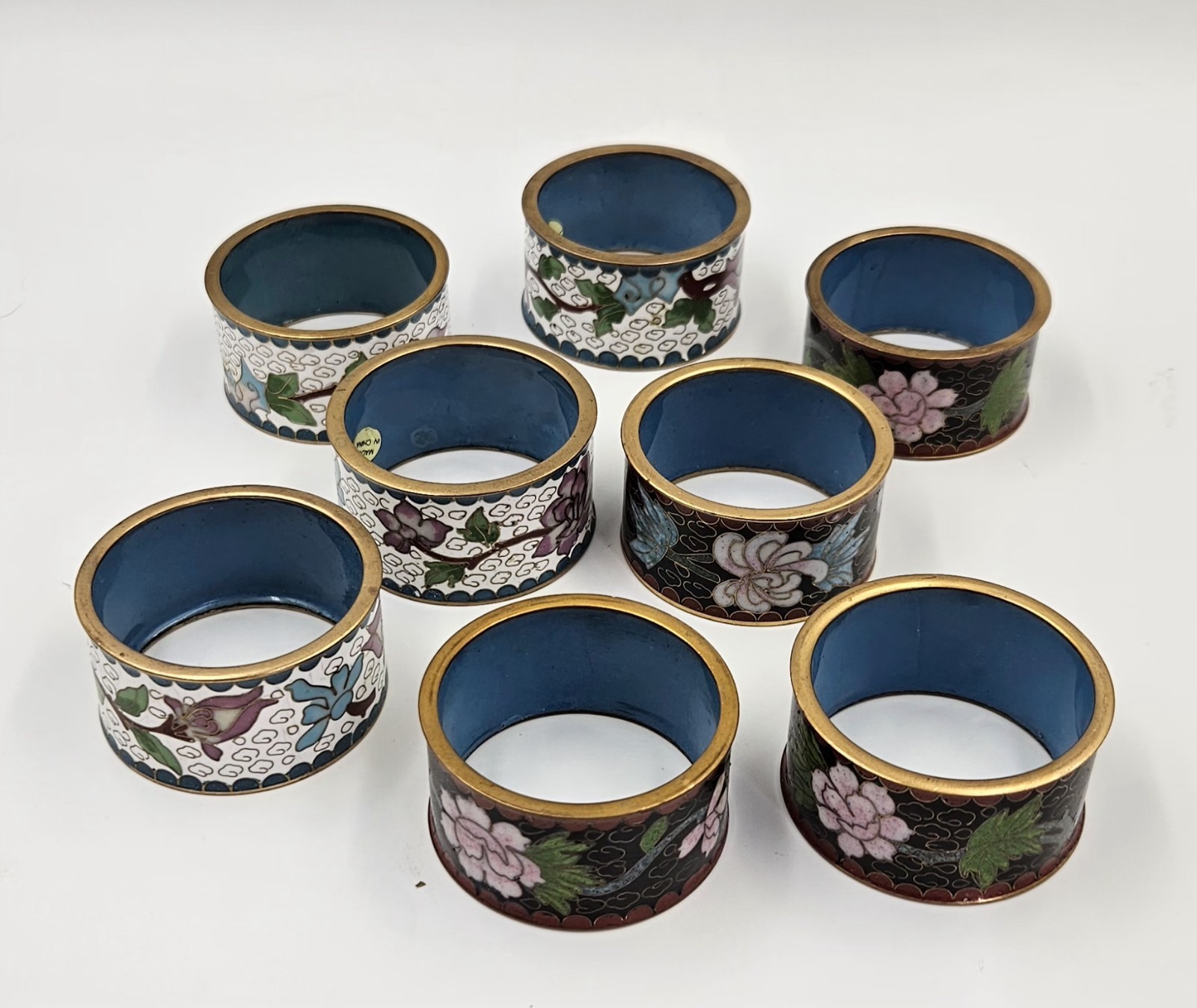8 Vintage Chinese Cloisonne Napkin Ring Multicolored Enameled