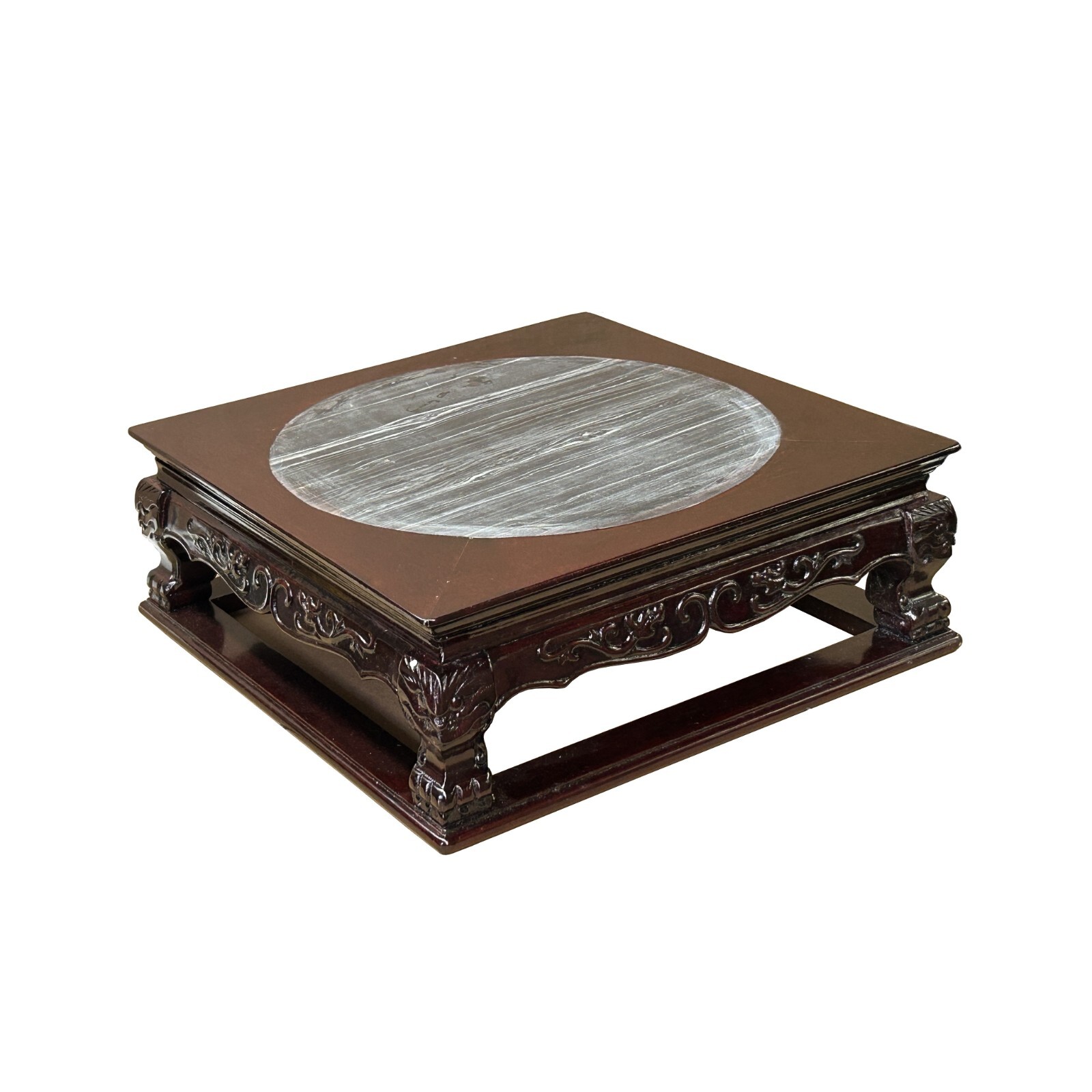 14.5″ Chinese Brown Wood Square Stone Top Vase Stand Display Riser ws3889