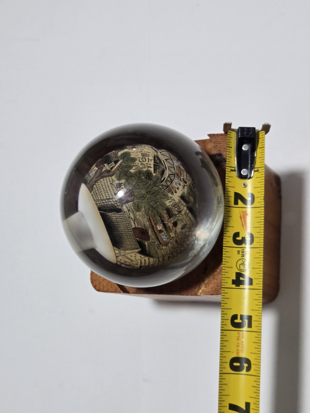 Vtg Chinese Reverse Paint Globe Orb Sphere With Wooded Base 4″ Round Rare!