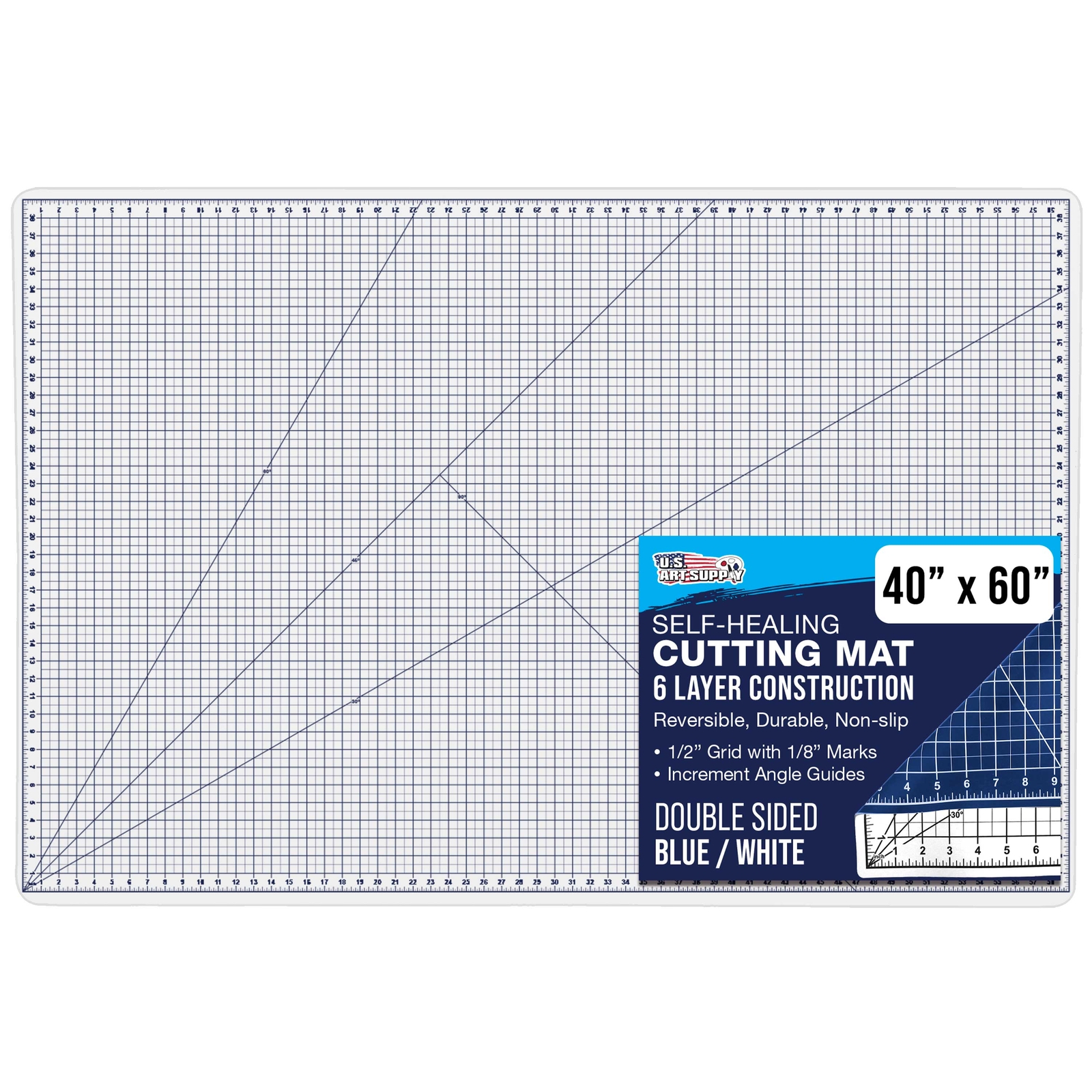 40″ x 60″ WHITE/BLUE Self Healing 6-Ply Double Sided Durable Cutting Mat