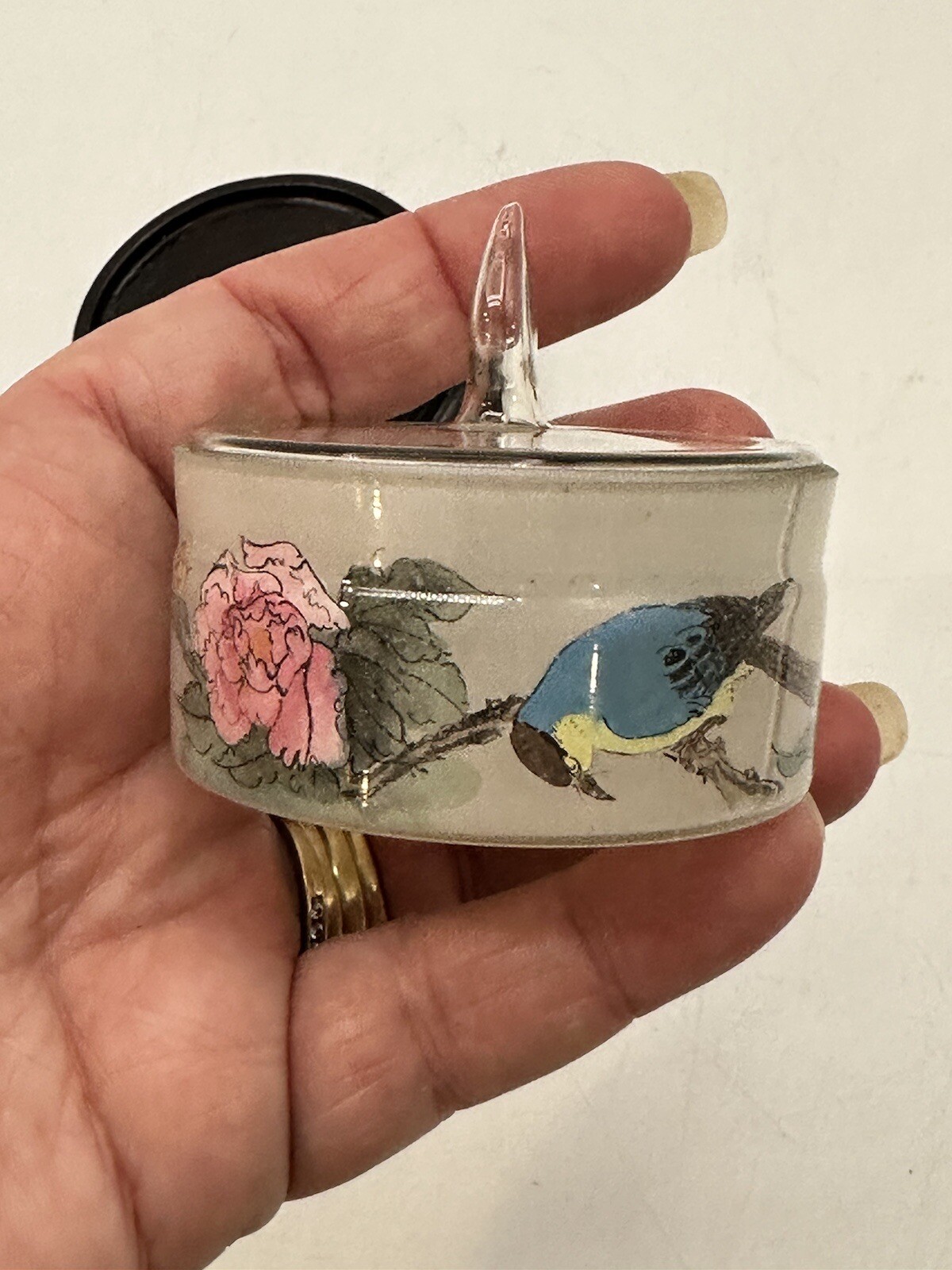 Asian Reverse Painted Frosted Glass With Hand Blown Top Seal