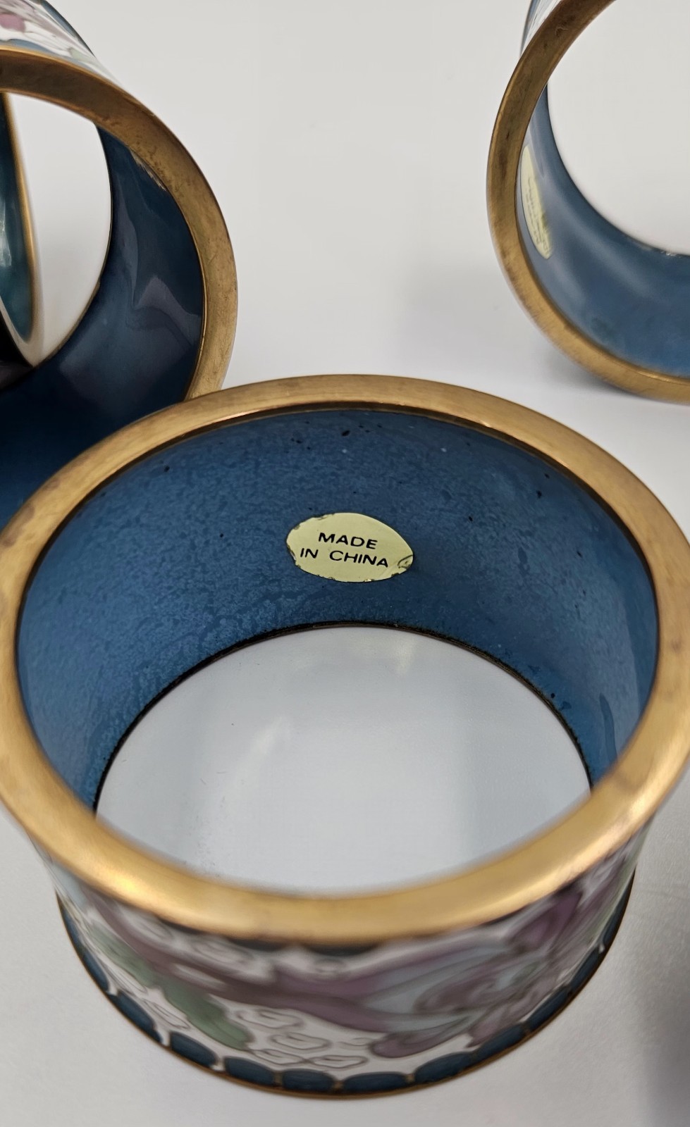 8 Vintage Chinese Cloisonne Napkin Ring Multicolored Enameled
