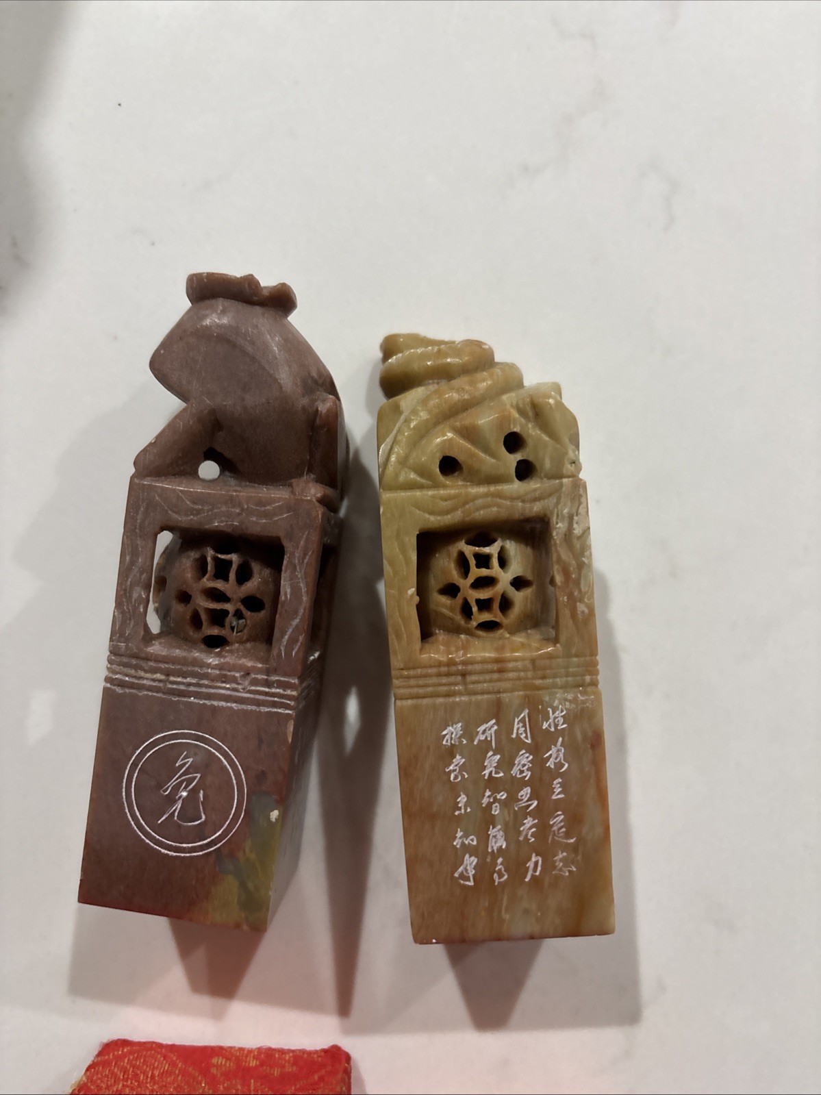 Two CHINESE JADE / SOAPSTONE SEALS STAMP WITH BOXes With The Names