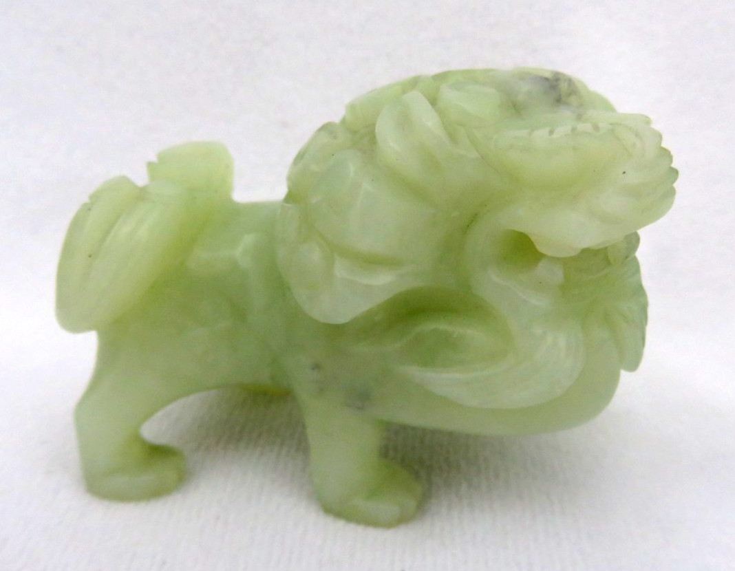 Vintage Chinese Carved Green Jade Foo Dog Figurine