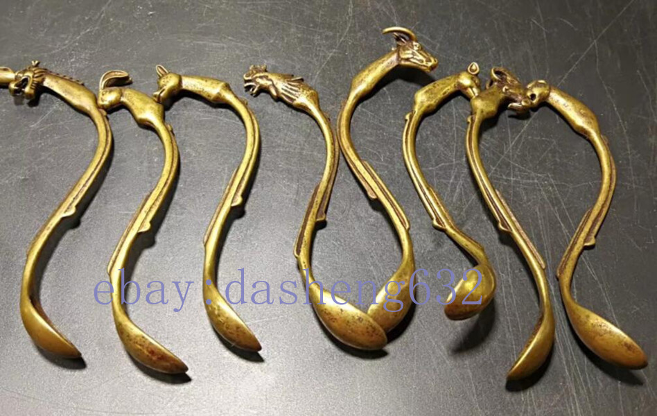 12pc Handmade twelve chinese zodiac signs spoon statue