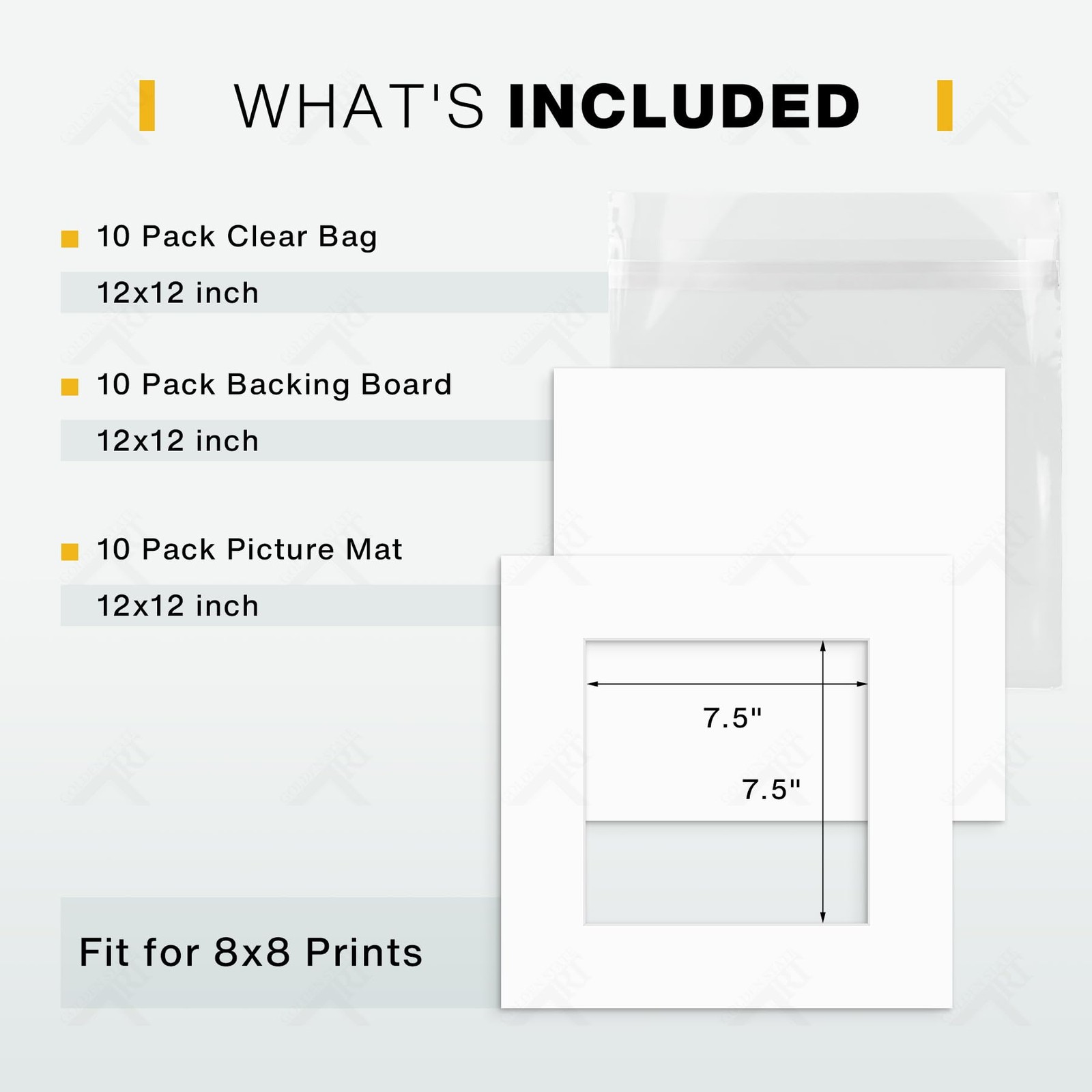 Pack of 10, Pre-Cut 12×12 for 8×8 (10 Pack), White