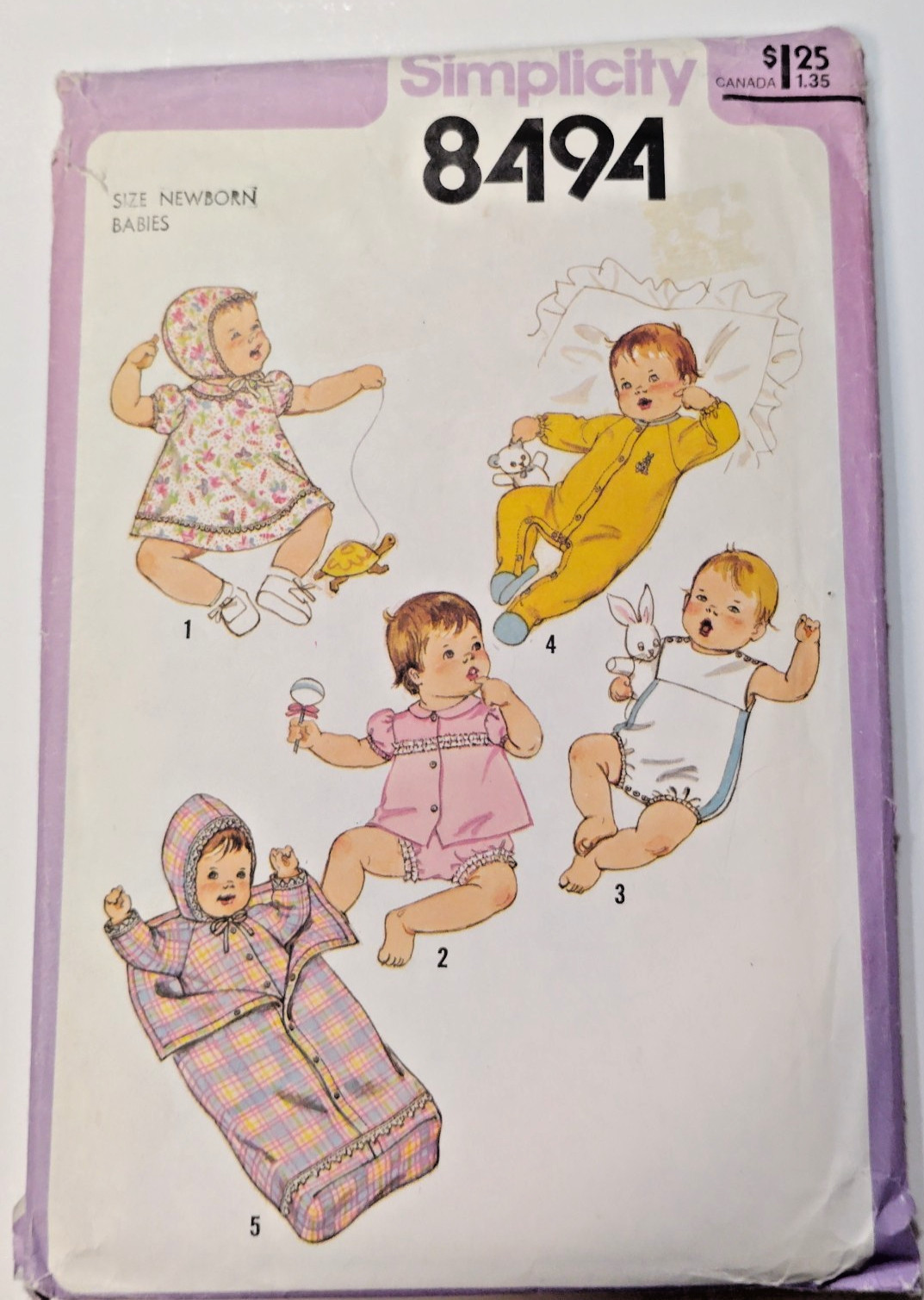 Simplicity 8494 Sewing Pattern Layette Infants NB 1M 2M 3M VTG Cut Sleeper Dress