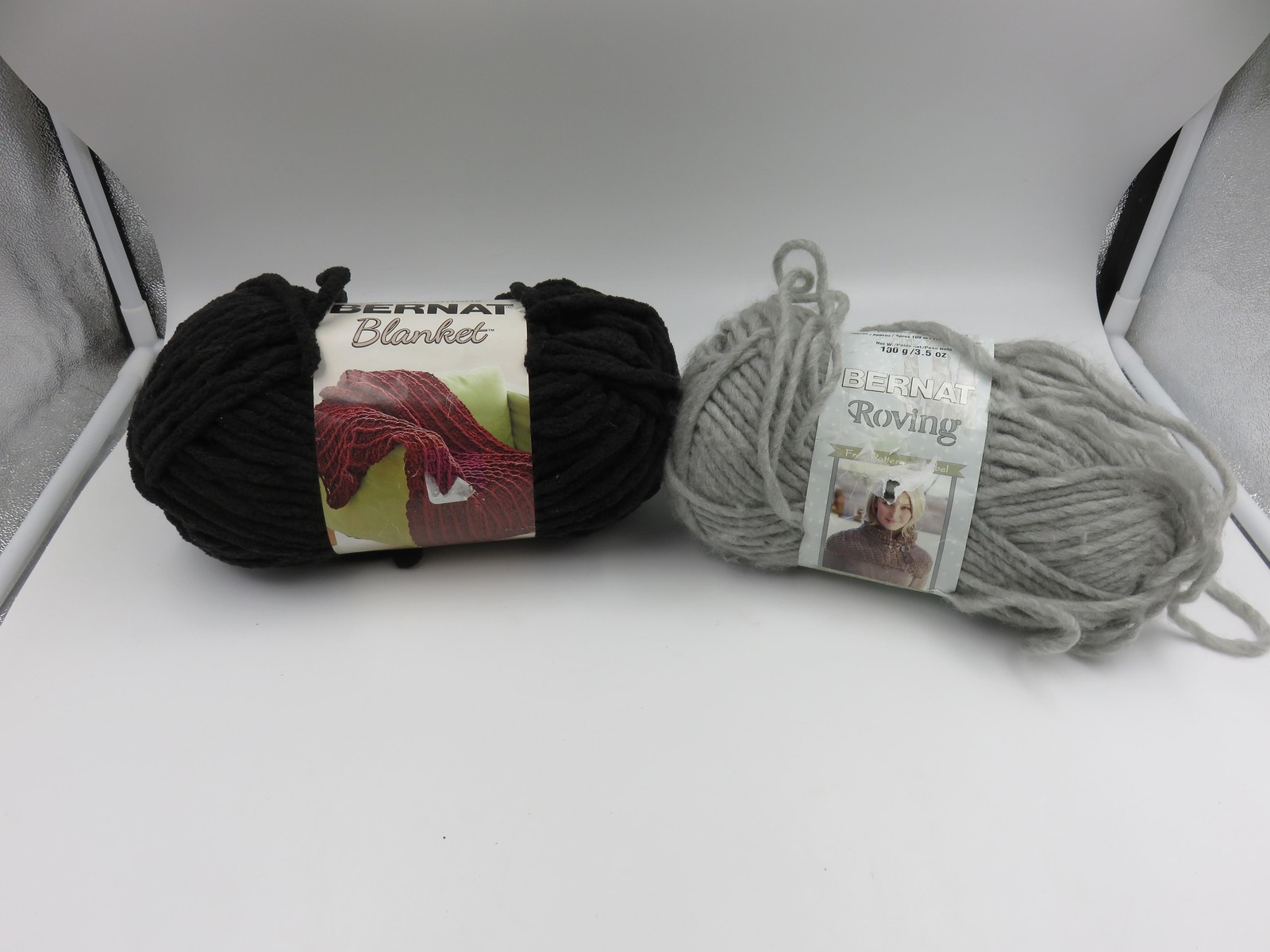 Bernat Blanket Coal Black & Roving Grey Yarn Bundle Super Bulky 2 Skeins
