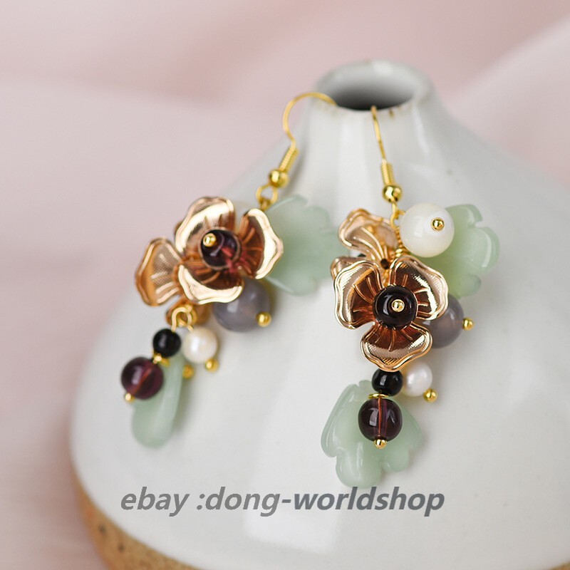 Chinese Coloured Glaze/Agate/Pearl Gild Tibetan Style Vogue Earbob Earrings
