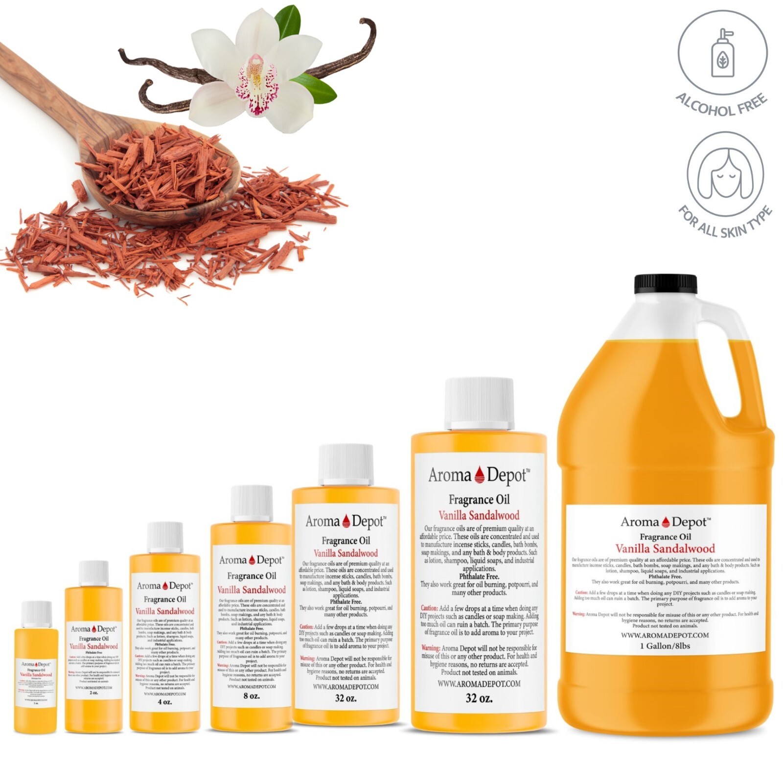 Vanilla Sandalwood Fragrance Oil for Body, Candles, Soap, Lotion, & Perfumes