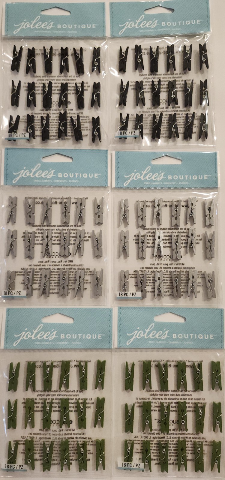 Lot of 6 packs JOLEE’S Boutique Black, Silver, Green Clips Repeat