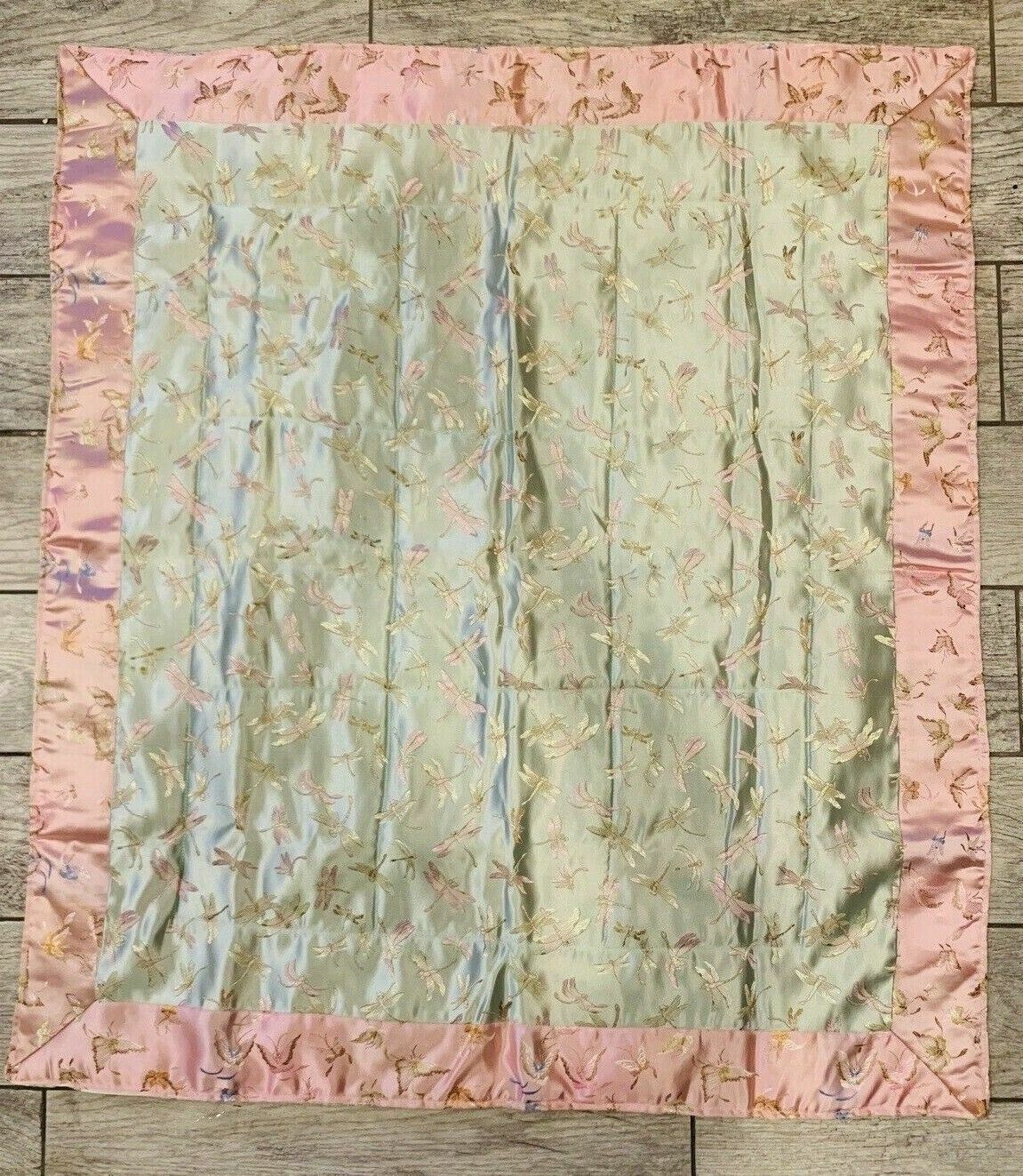 VTG Chinese Embroidered Silk Stitched Wall Tapestry Panel Dragonfly Butterfly