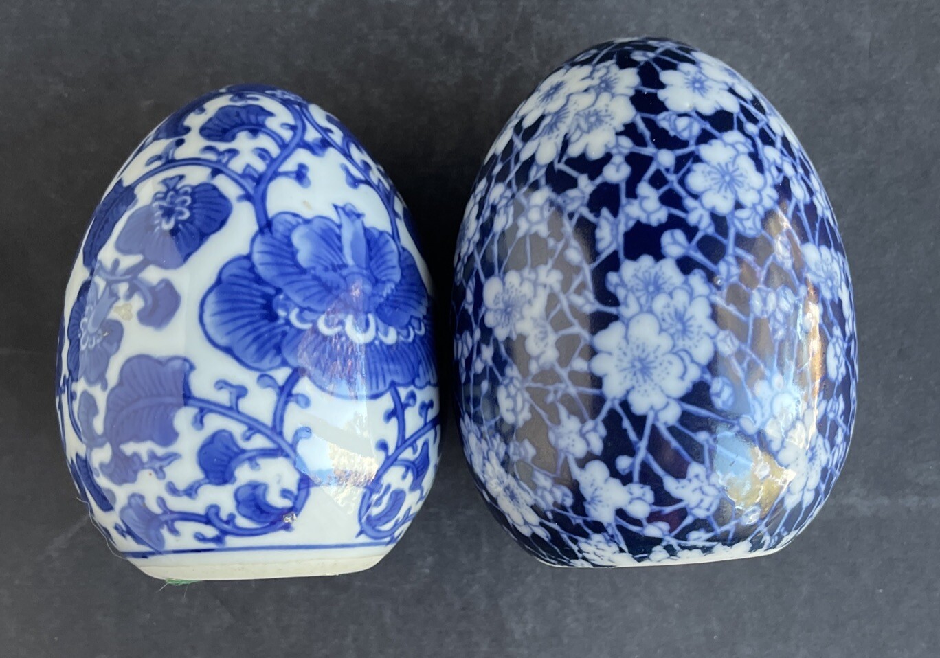 Vintage Asian Blue & White Two Large Eggs 4.25” Collectable Home Decor