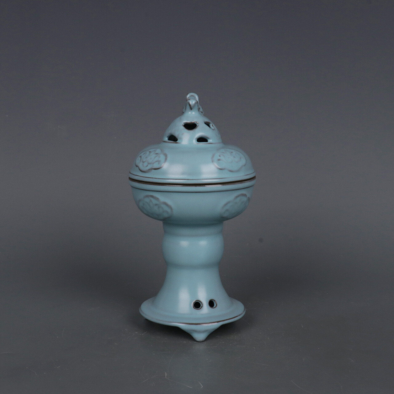 7.5″ Good Chinese Song Porcelain Ru Kiln Animal Foo Fu Dog Lion Incense Burner