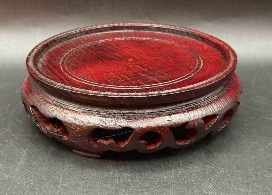 Asian Oriental Style Wood Carved Cherry Stain Vase Pedestal