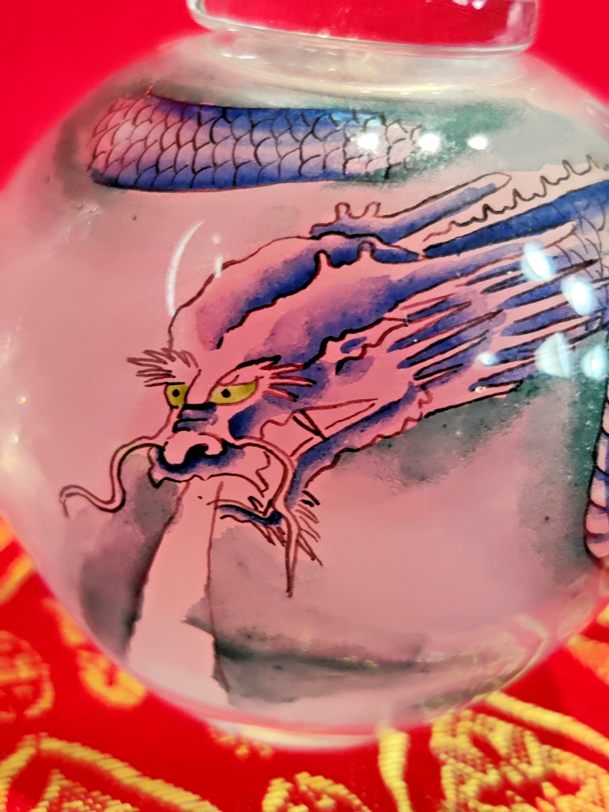 VTG Asian Glass Teapot Mini Reverse Painted Dragons Tea Pot Gift Box Small