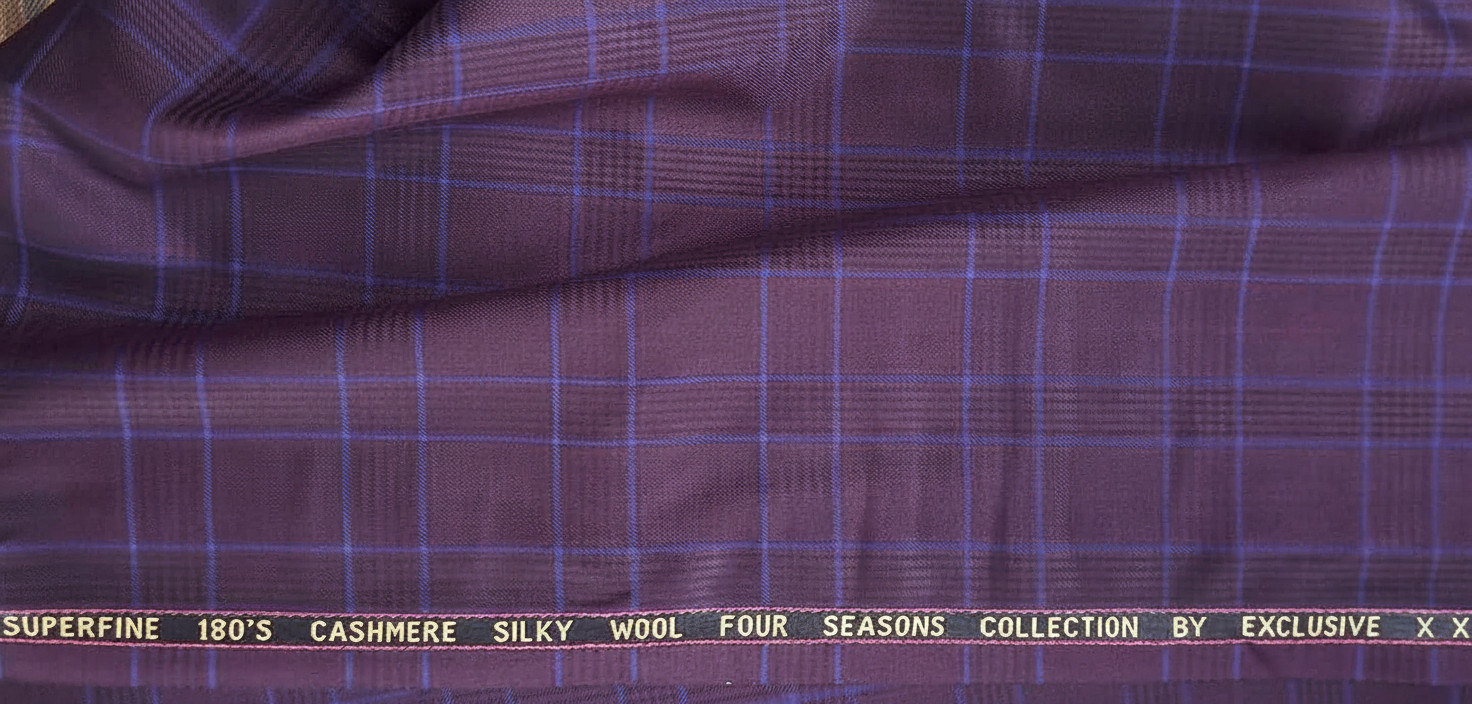 Purple Windowpane Checked Suiting Fabric Cashmere Wool