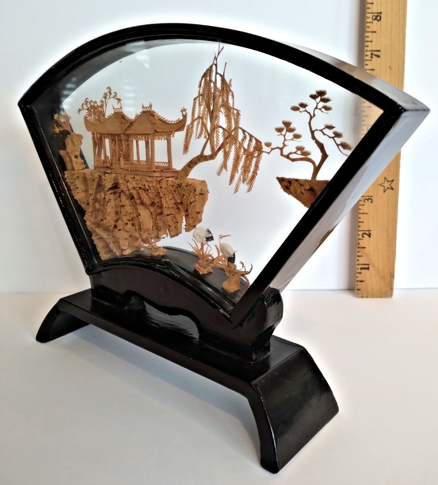 Chinese Hand-Carved Cork in Glass Shadow Box (On Display for Many Years)