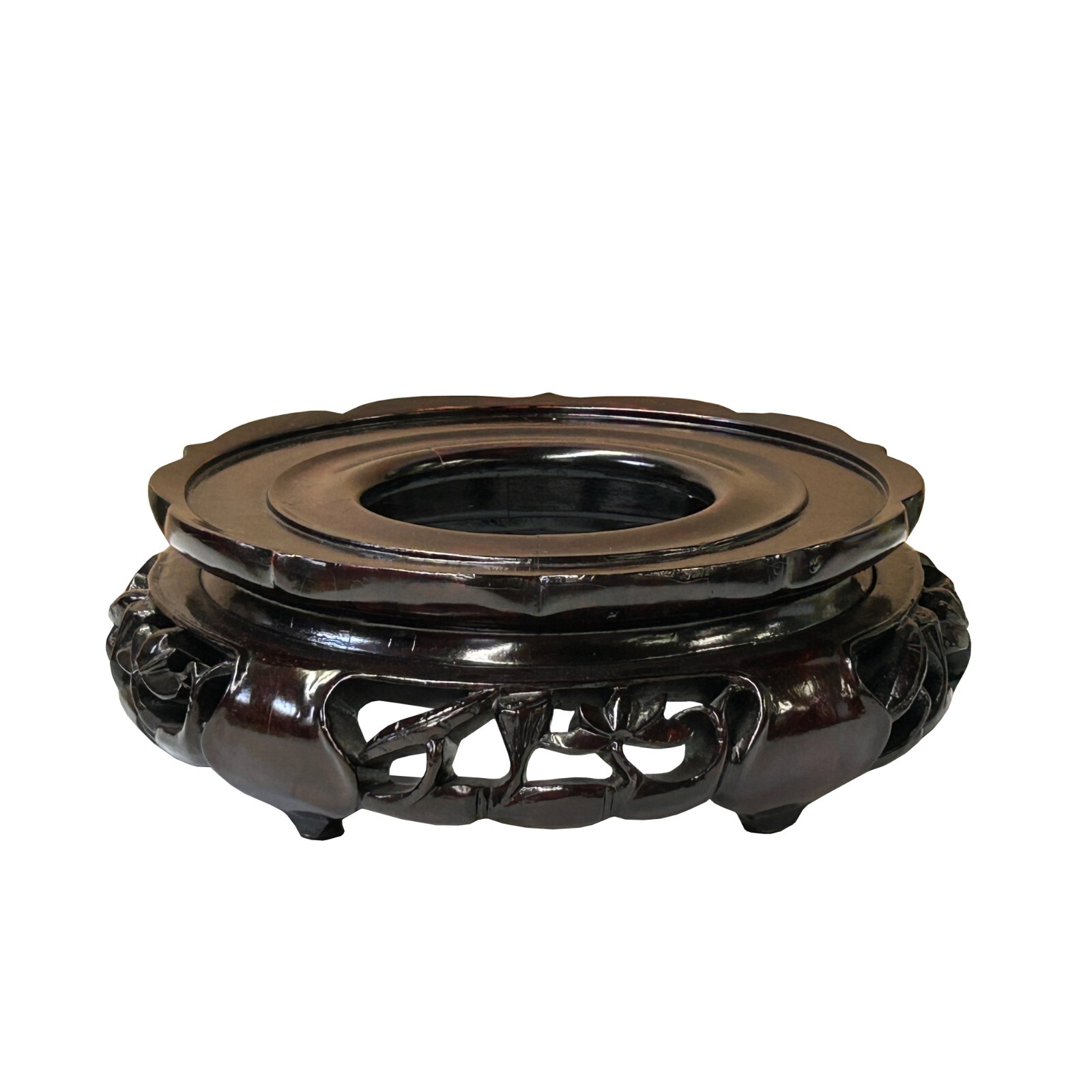 6″ Dark Brown Round Floral Motif Open Center Wood Display Stand Easel st1082A