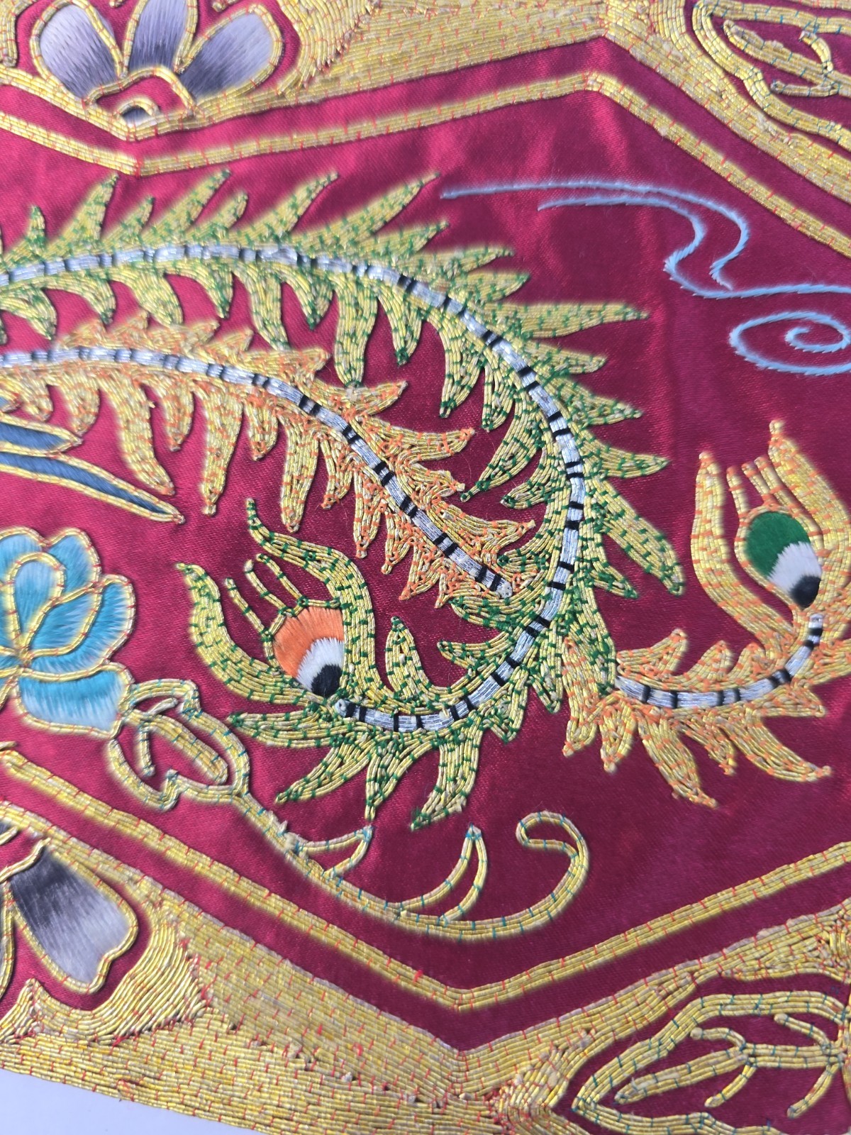 Vintage Chinese Phoenix Fenghuang Hand Embroidered Silk Rayon Panel 1980s