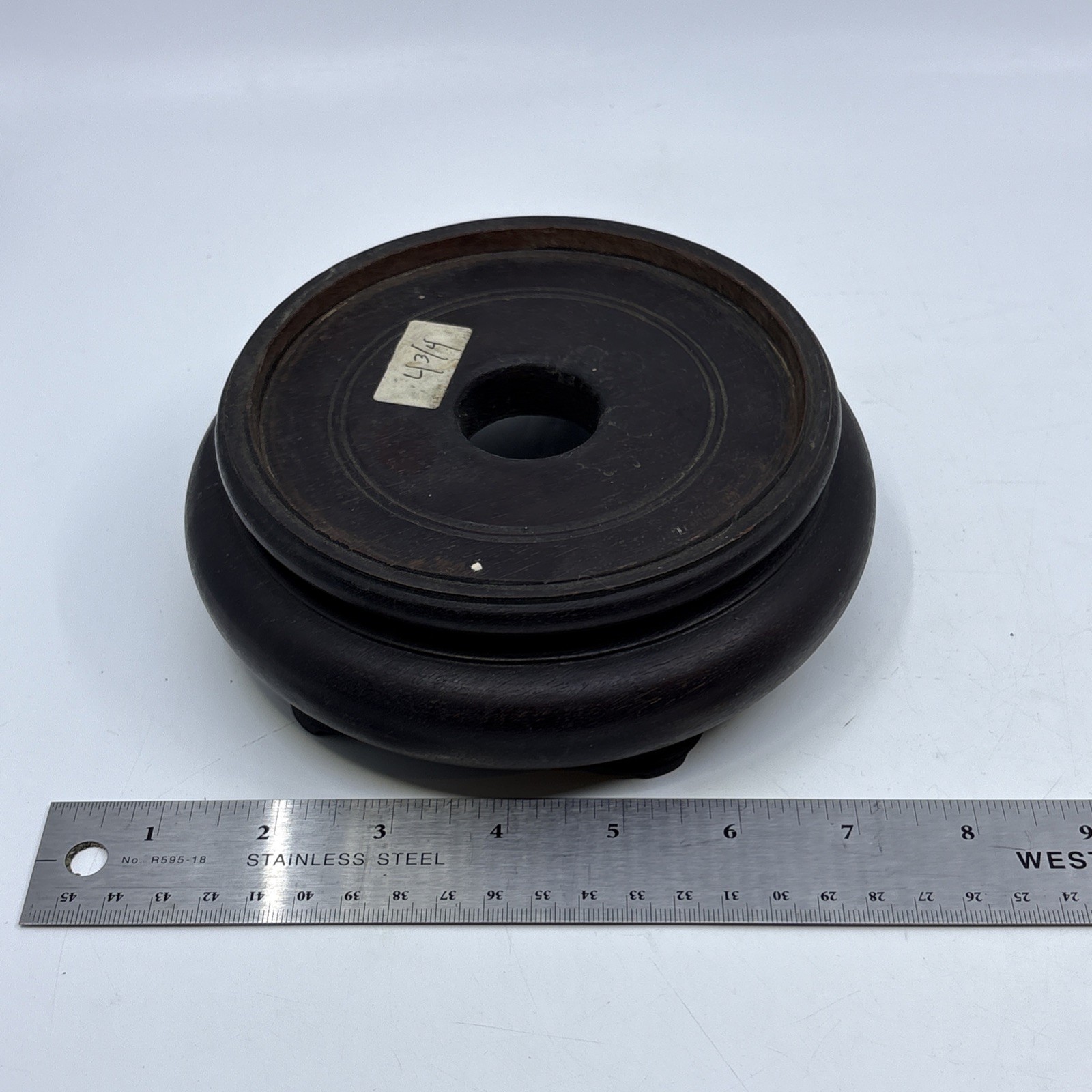 Vintage Chinese Wood Display Stand Vase Plant Asian Lamp Base Round 5″ Inner