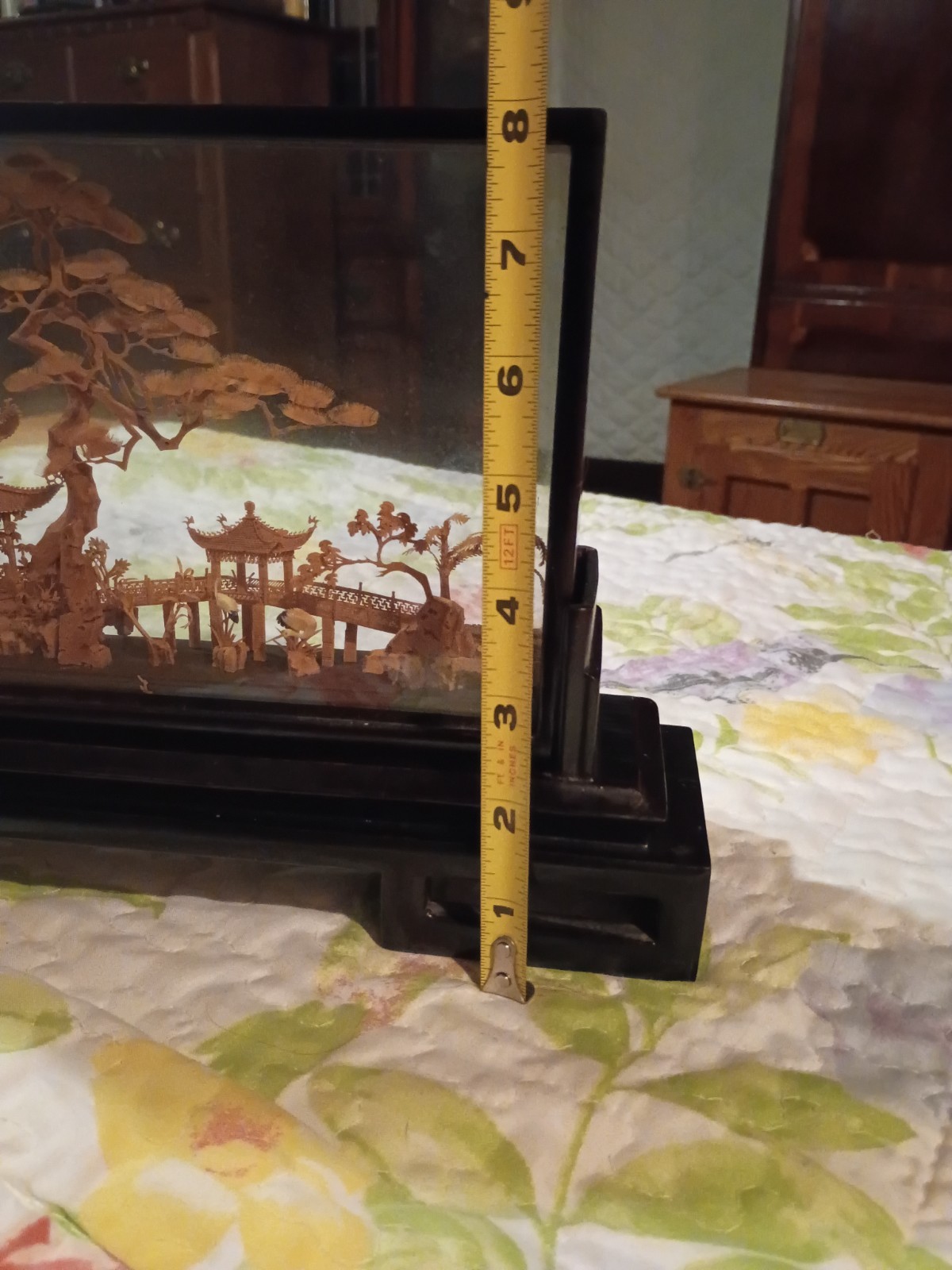 Chinese Cork Art Vintage Cranes Rare Pagoda Tree Art landscape , See Photos