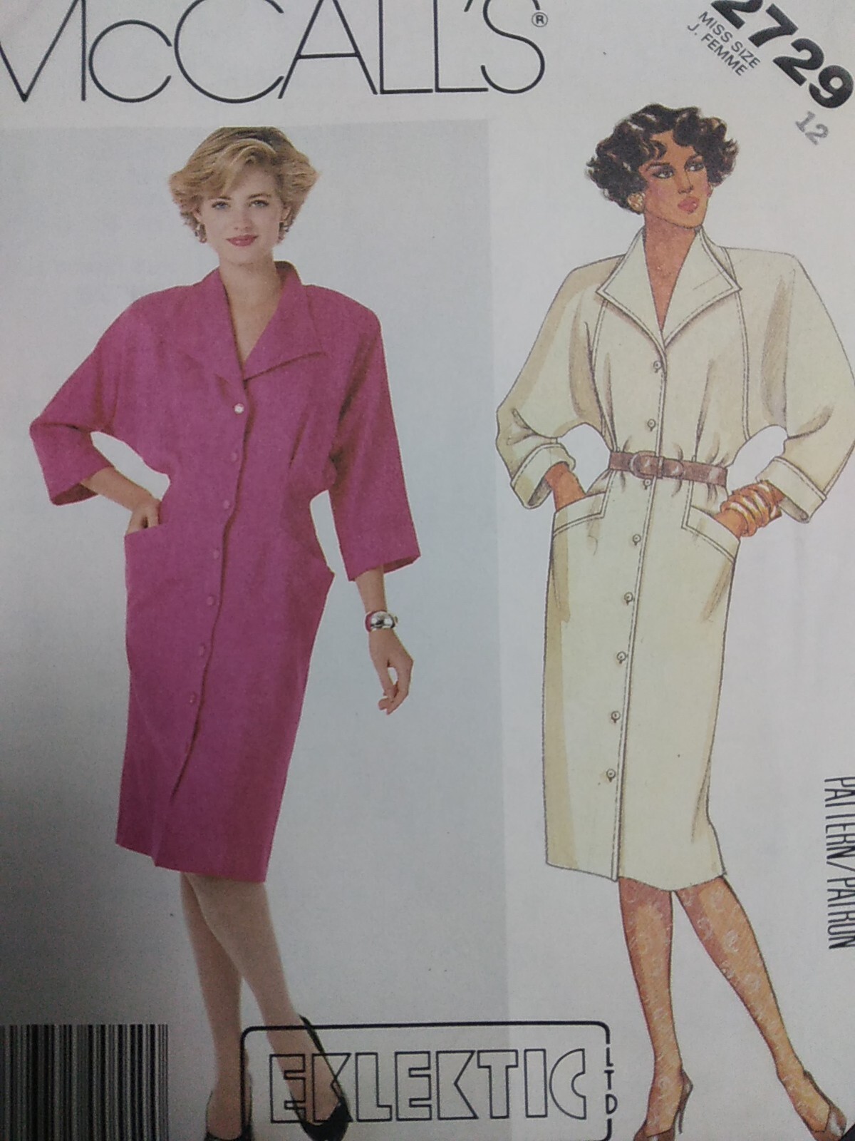 Dress Button Front Collared Straight 12 McCalls 2729 Sewing Pattern UC Eclectic