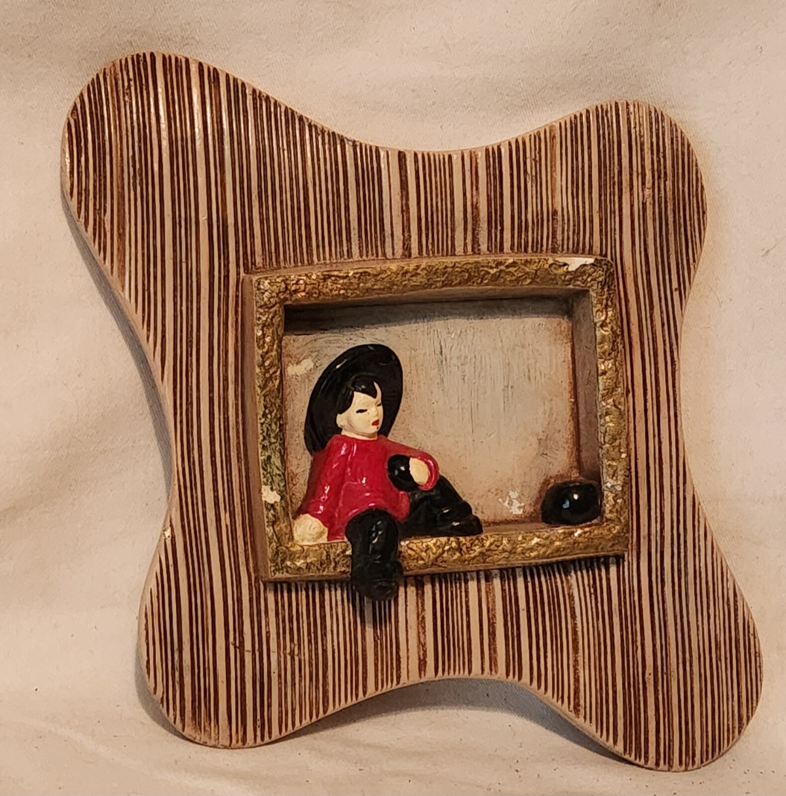3D Ceramic Asian Oriental Child Wall Hanging 40’s 50’s 10×10