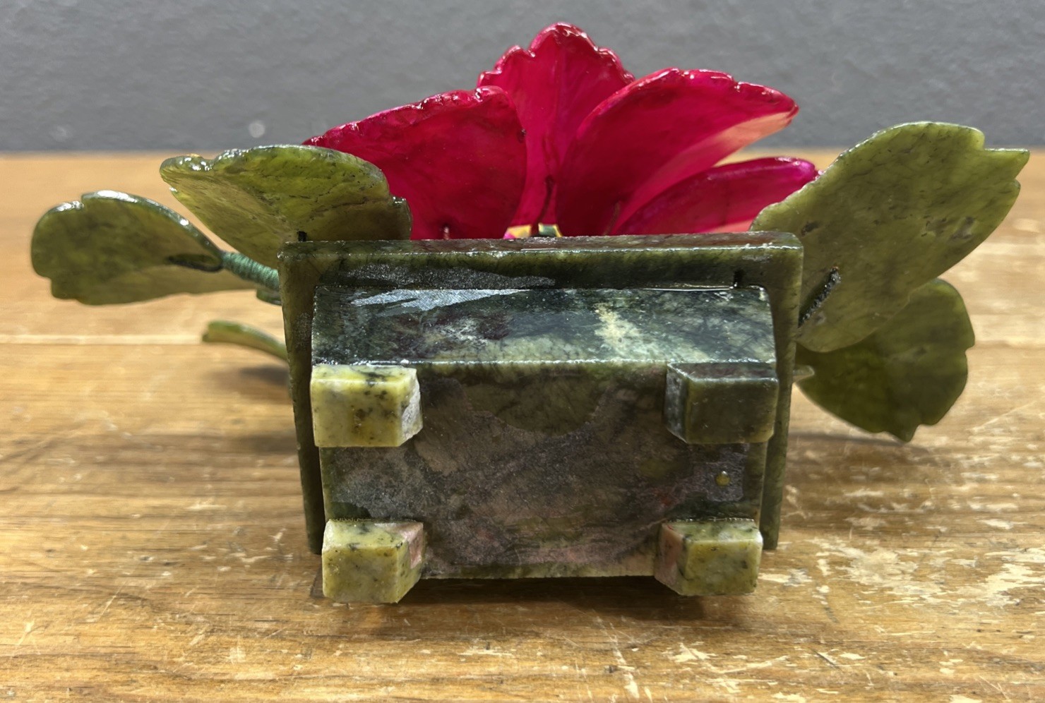Vintage Japan Carved Stone Jade Bonsai Flowering Tree