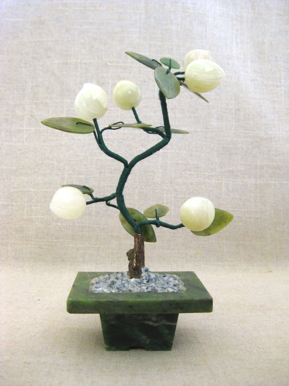 Vintage Carved Stone Flowering Bonsai Tree Sculpture Asian Style Home Décor