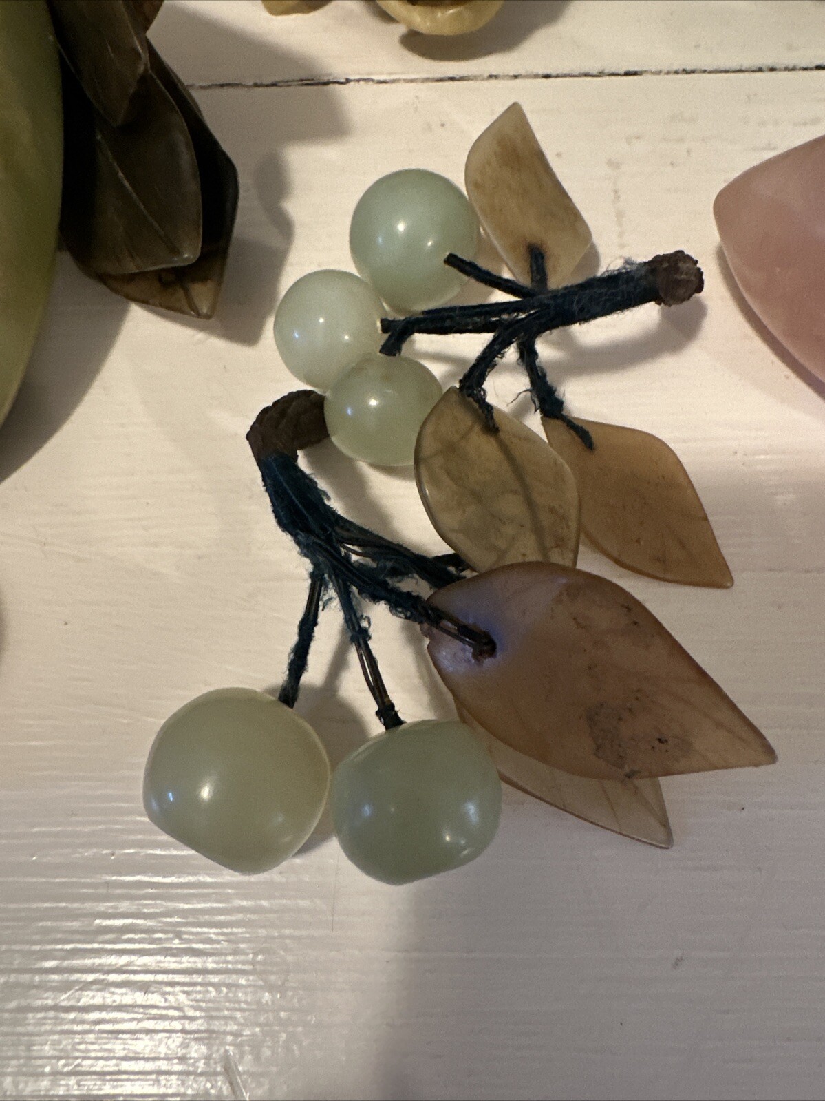 Group Chinese Carved Jade, Agate, Rose Quartz Gemstone Flowers Fruits Vegetables