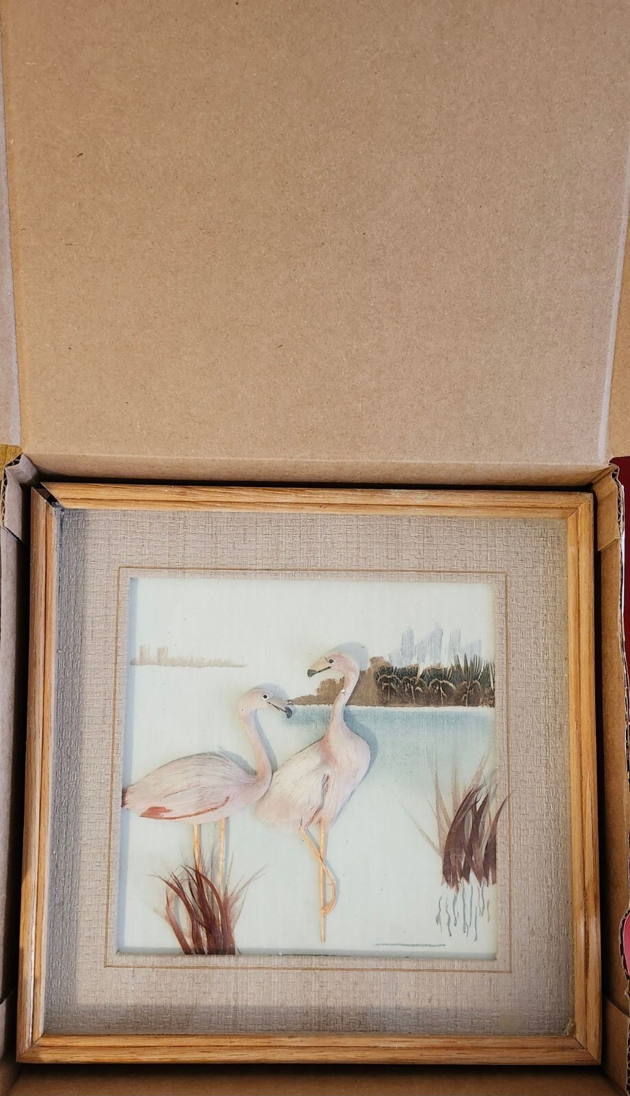 1950s Japanese 18.5W” Shadow Box With Cranes Diorama