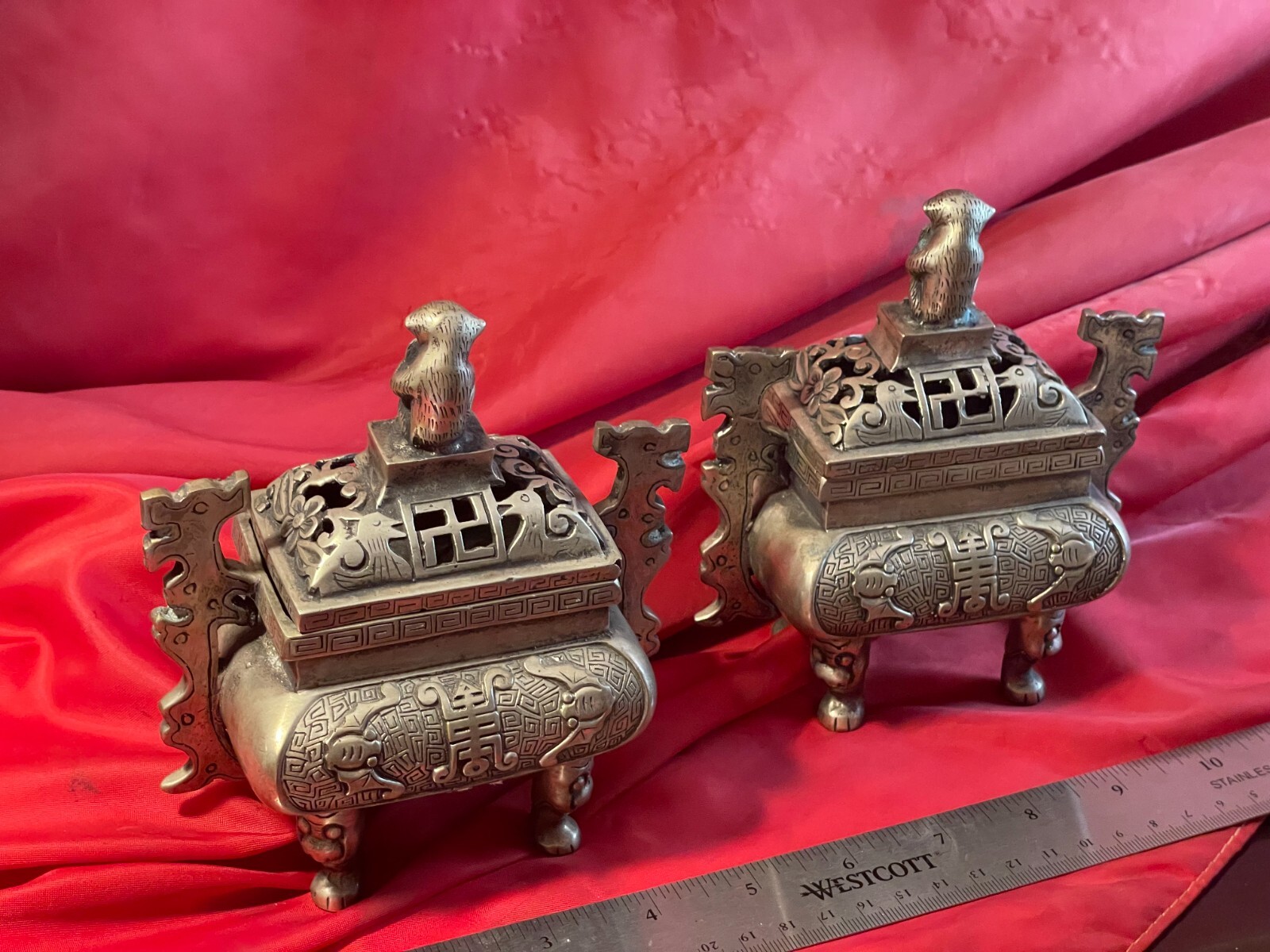 Old Chinese Bronze Incense Burner 2pcs